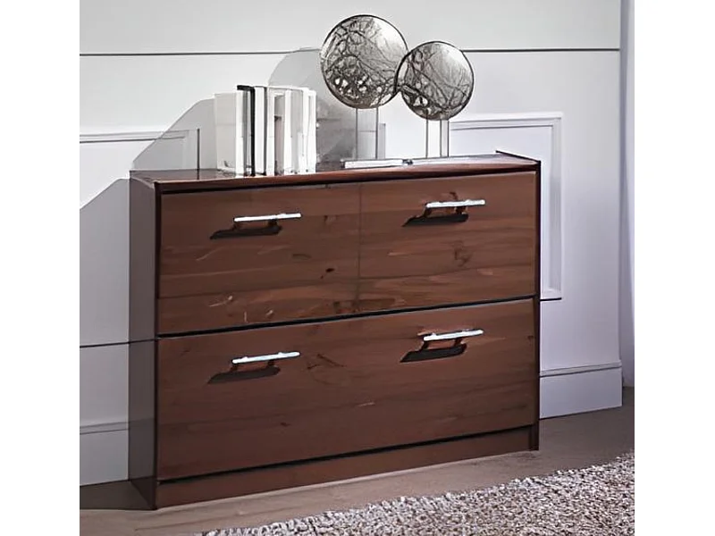 Commode Meuble à chaussures en pin massif coloris noyer - L. 110 x P. 23 x H. 80 cm