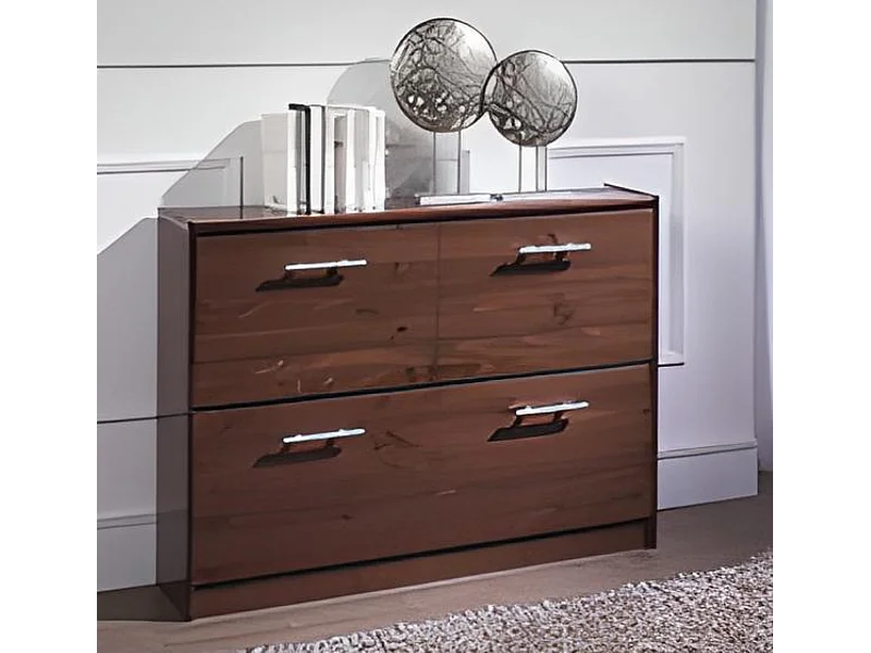 Commode Meuble à chaussures en pin massif coloris noyer - L. 110 x P. 23 x H. 80 cm
