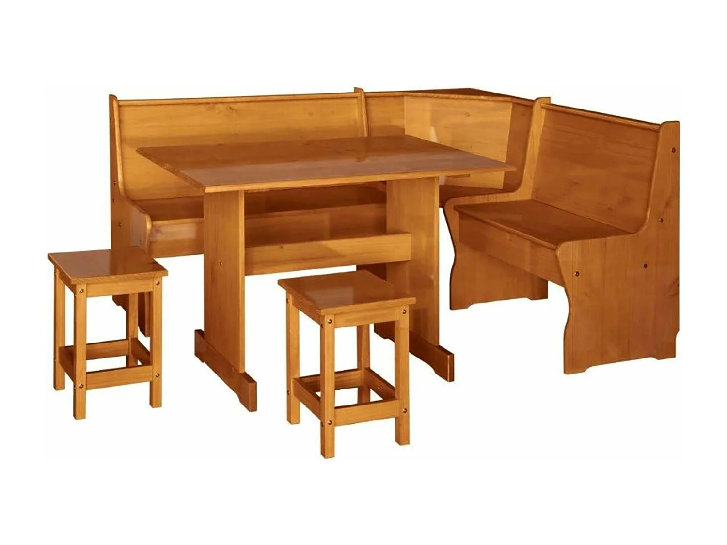 Ensemble d'angle coin repas en pin massif coloris miel - L. 172 x P. 132 x H. 86 cm