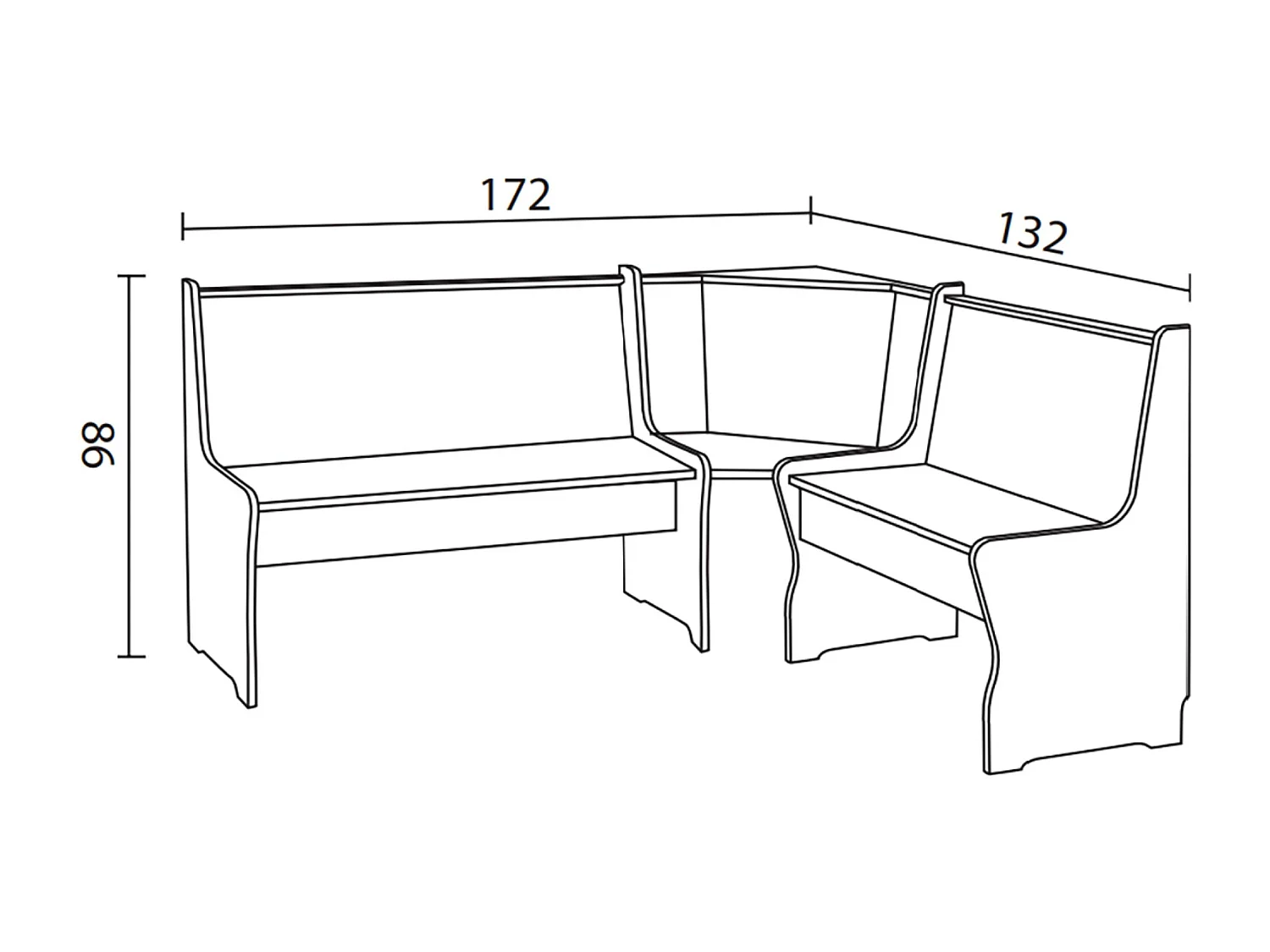 Ensemble d'angle coin repas en pin massif coloris miel - L. 172 x P. 132 x H. 86 cm