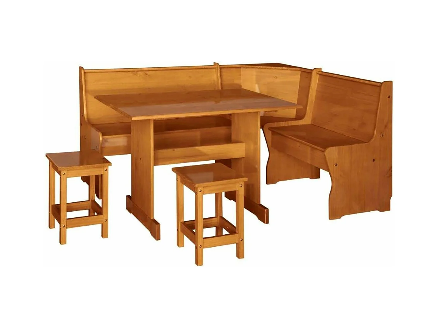Ensemble d'angle coin repas en pin massif coloris miel - L. 172 x P. 132 x H. 86 cm