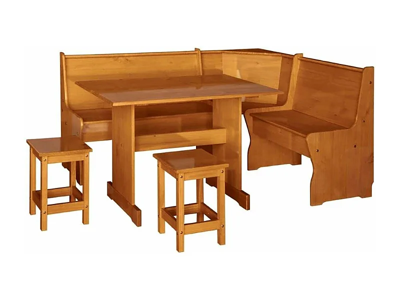 Ensemble d'angle coin repas en pin massif coloris miel - L. 172 x P. 132 x H. 86 cm