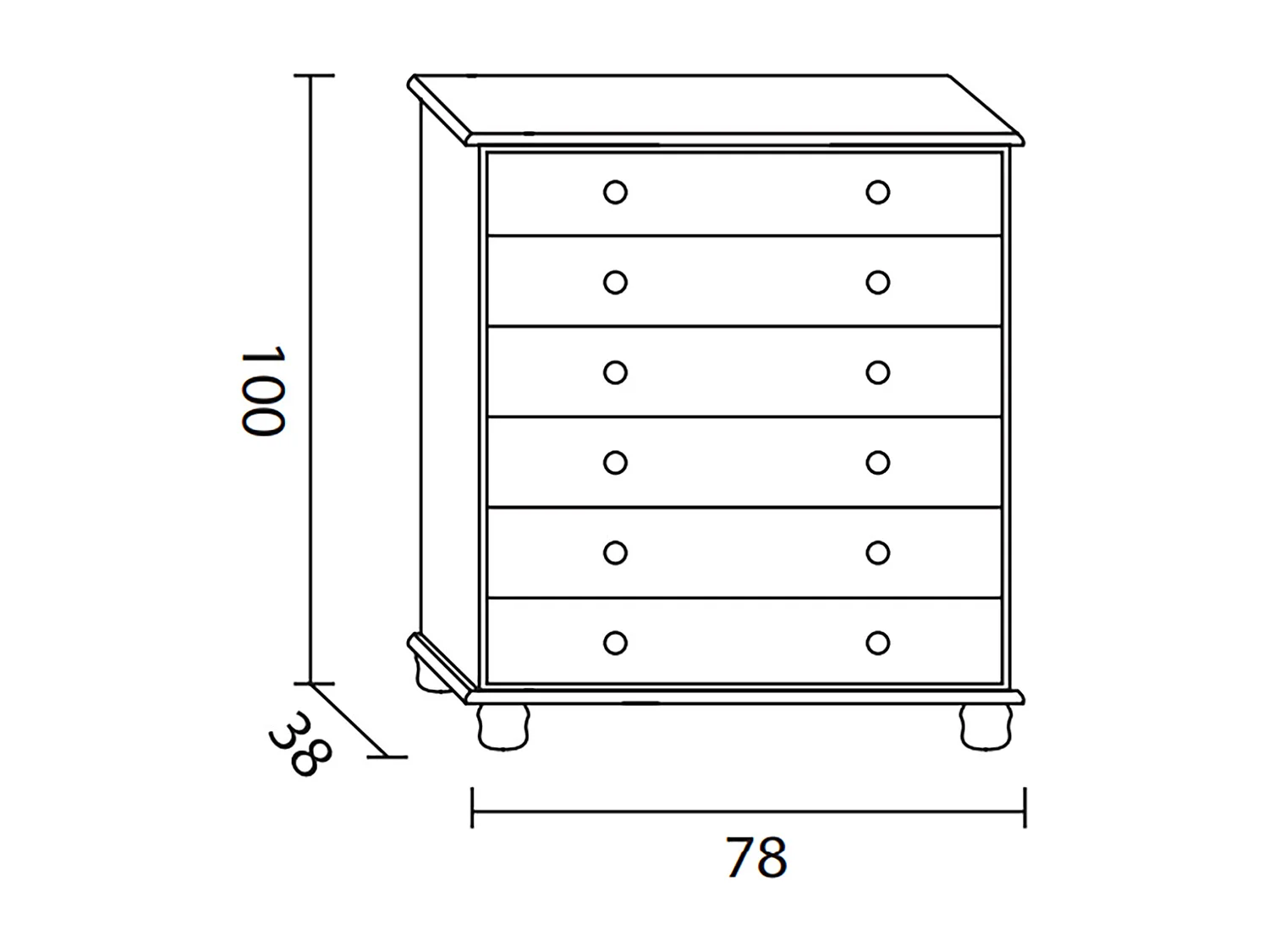 Commode / Meuble de rangement en pin massif coloris Miel - L. 78 x P. 38 x H. 100 cm