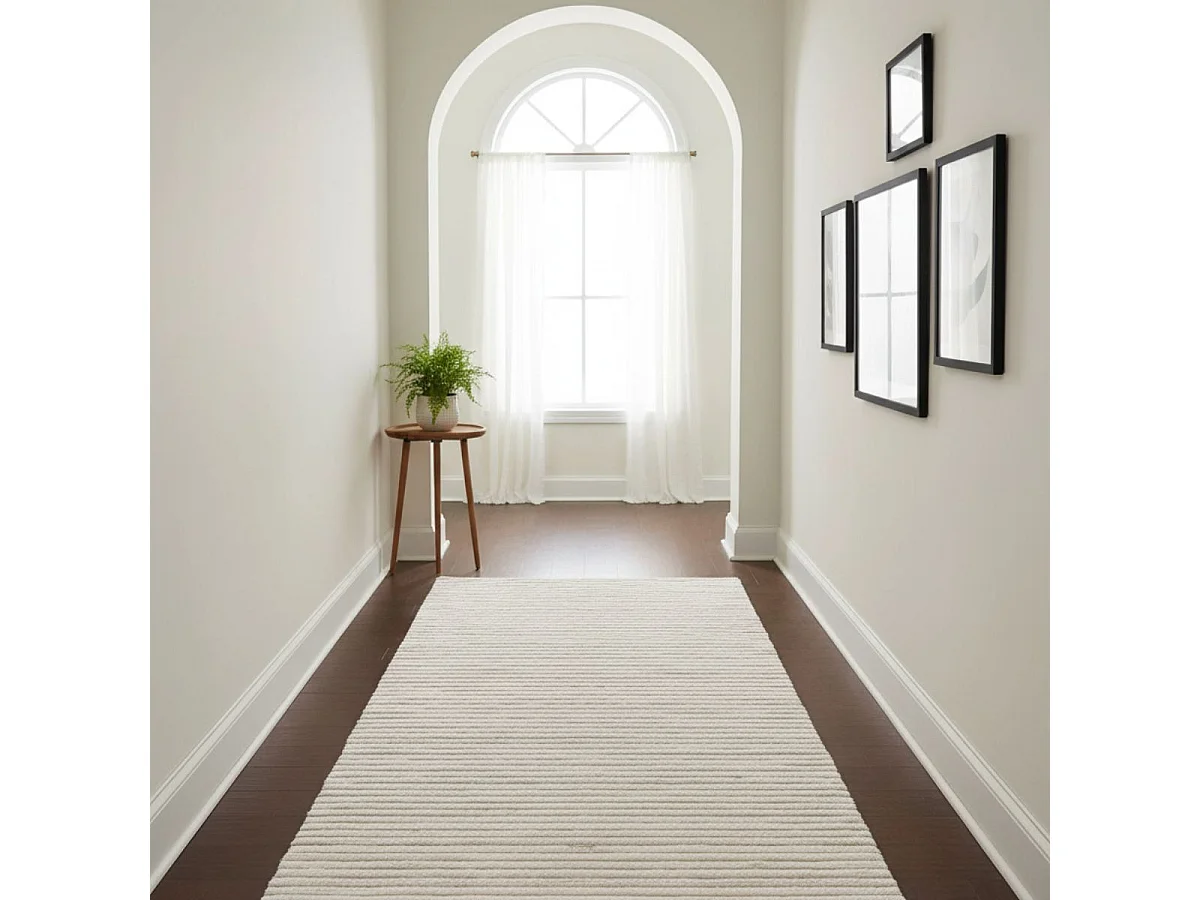 MALAG - Tapis de couloir Laine et Coton Touffeté à la Main 80x180 cm Beige