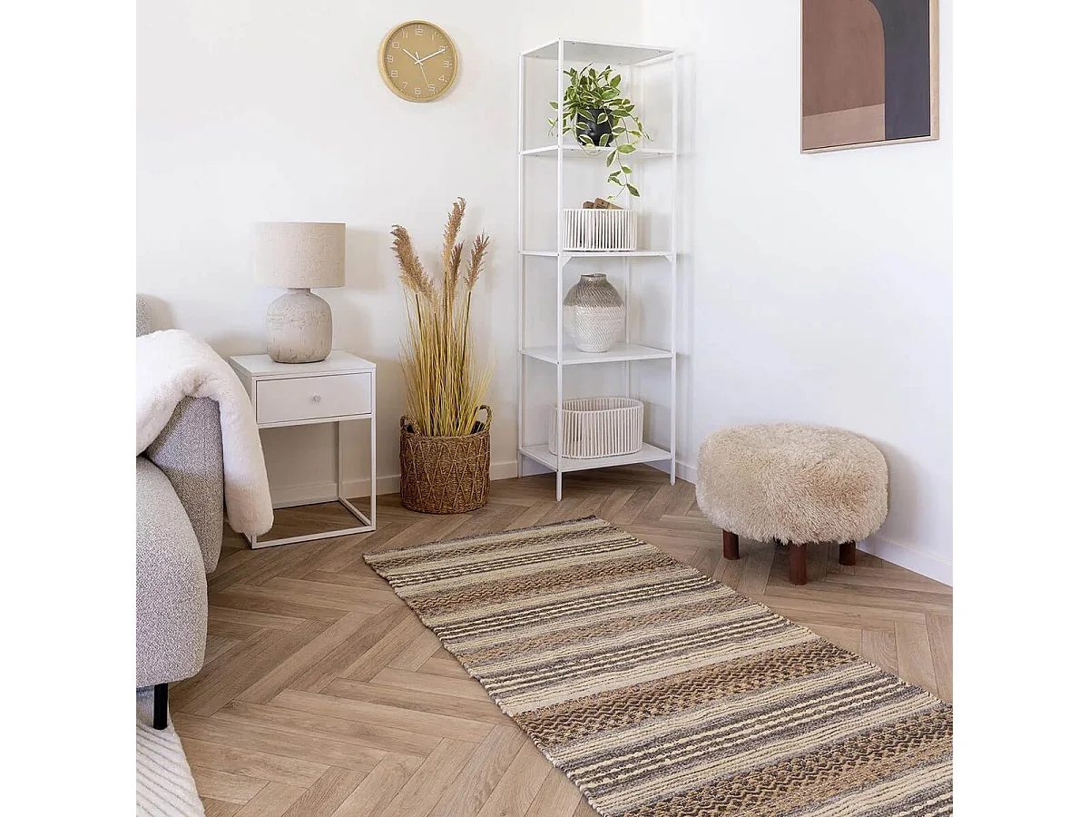 GUISPO - Tapis de couloir Jute et Laine Tissé à la Main 80x180 cm Beige et Marron