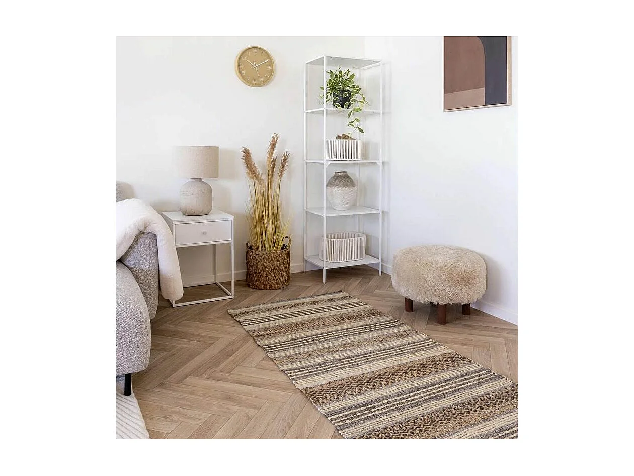 GUISPO - Tapis d'entrée Jute et Laine Tissé à la Main 60x90 cm Beige et Marron