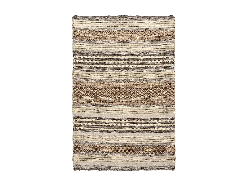 GUISPO - Tapis d'entrée Jute et Laine Tissé à la Main 60x90 cm Beige et Marron