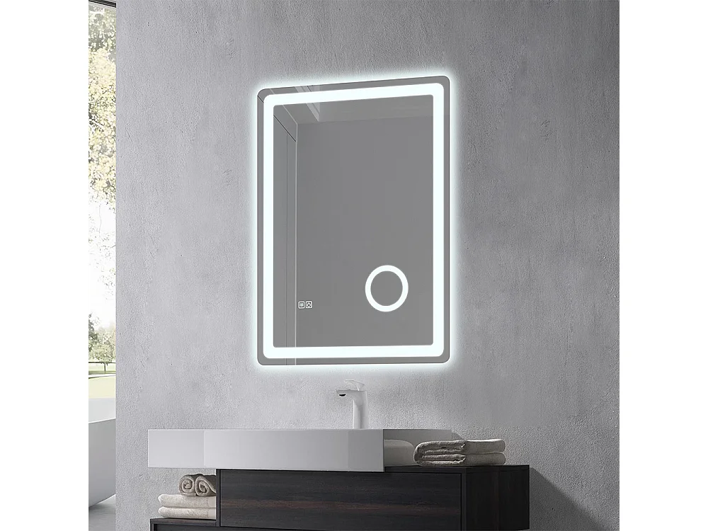 Miroir salle de bain LED 50x70cm anti buée avec LED 3 couleurs et loupe x3 LB-3612