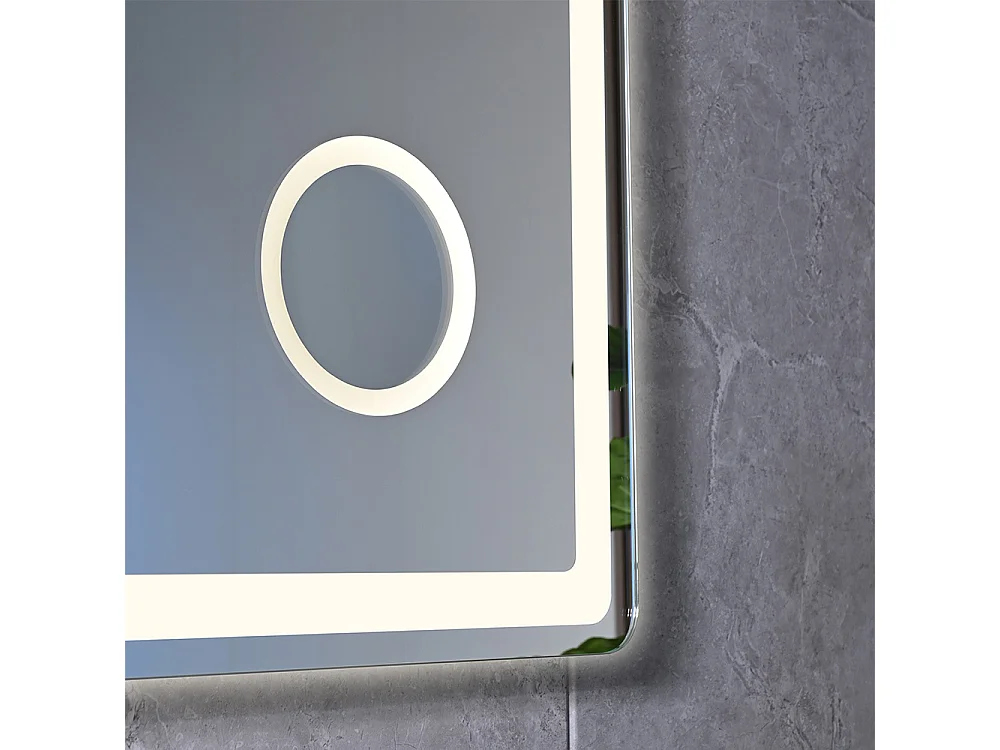 Miroir salle de bain LED 90x60cm anti buée avec LED 3 couleurs et loupe x3 LB-3612
