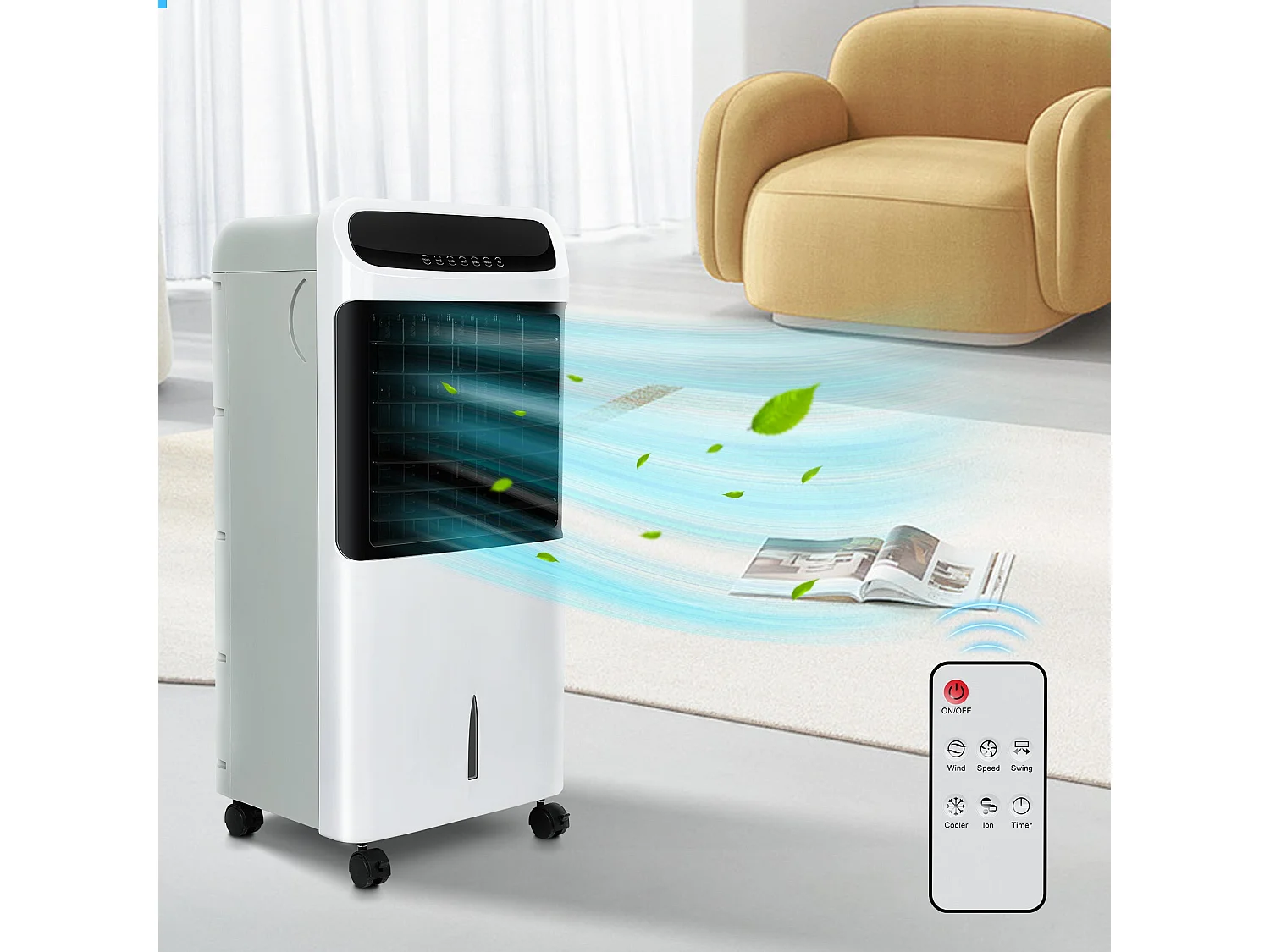 Rafraîchisseur d’Air, Humidificateur, Ventilateur, Minuterie 12 heures, Refroidisseur, Télécommande