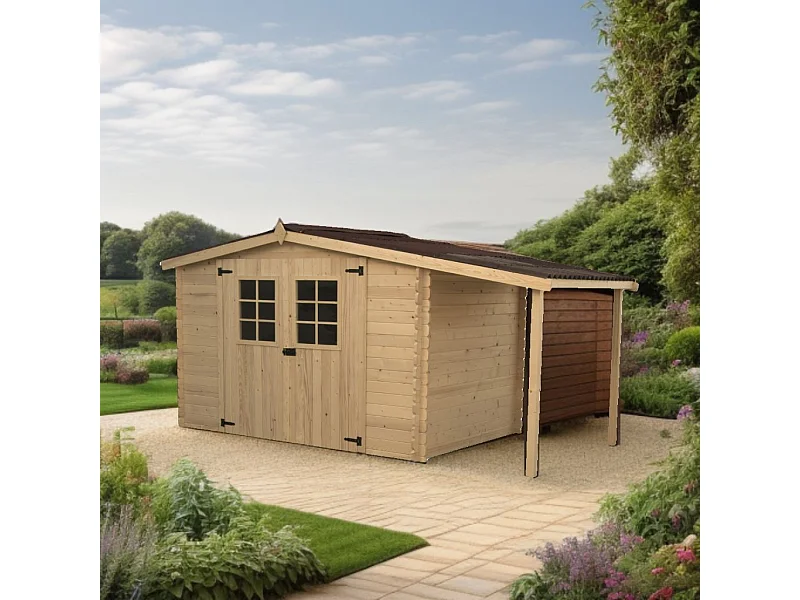 ABP19-Abri, Epicéa madriers 28mm, 4.60 x 2.00m, 9.49m²