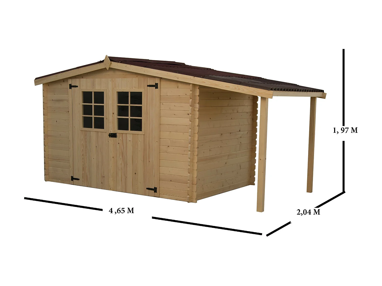 ABP19-Abri, Epicéa madriers 28mm, 4.60 x 2.00m, 9.49m²