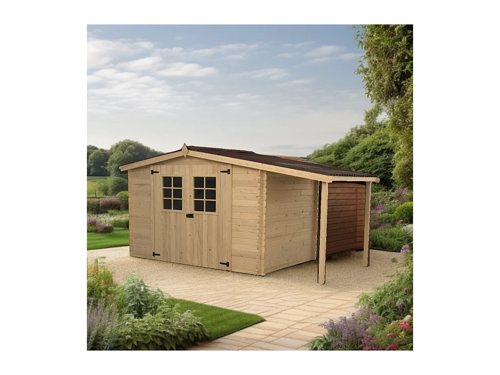 ABP19-Abri, Epicéa madriers 28mm, 4.60 x 2.00m, 9.49m²
