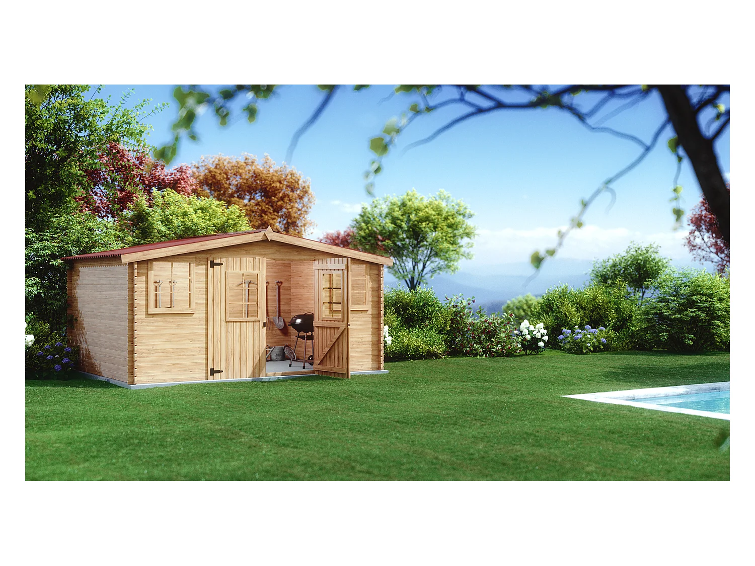 ABP15-Abri, Epicéa Madriers 28mm, 4.20 x 3.00m, 12.70m²