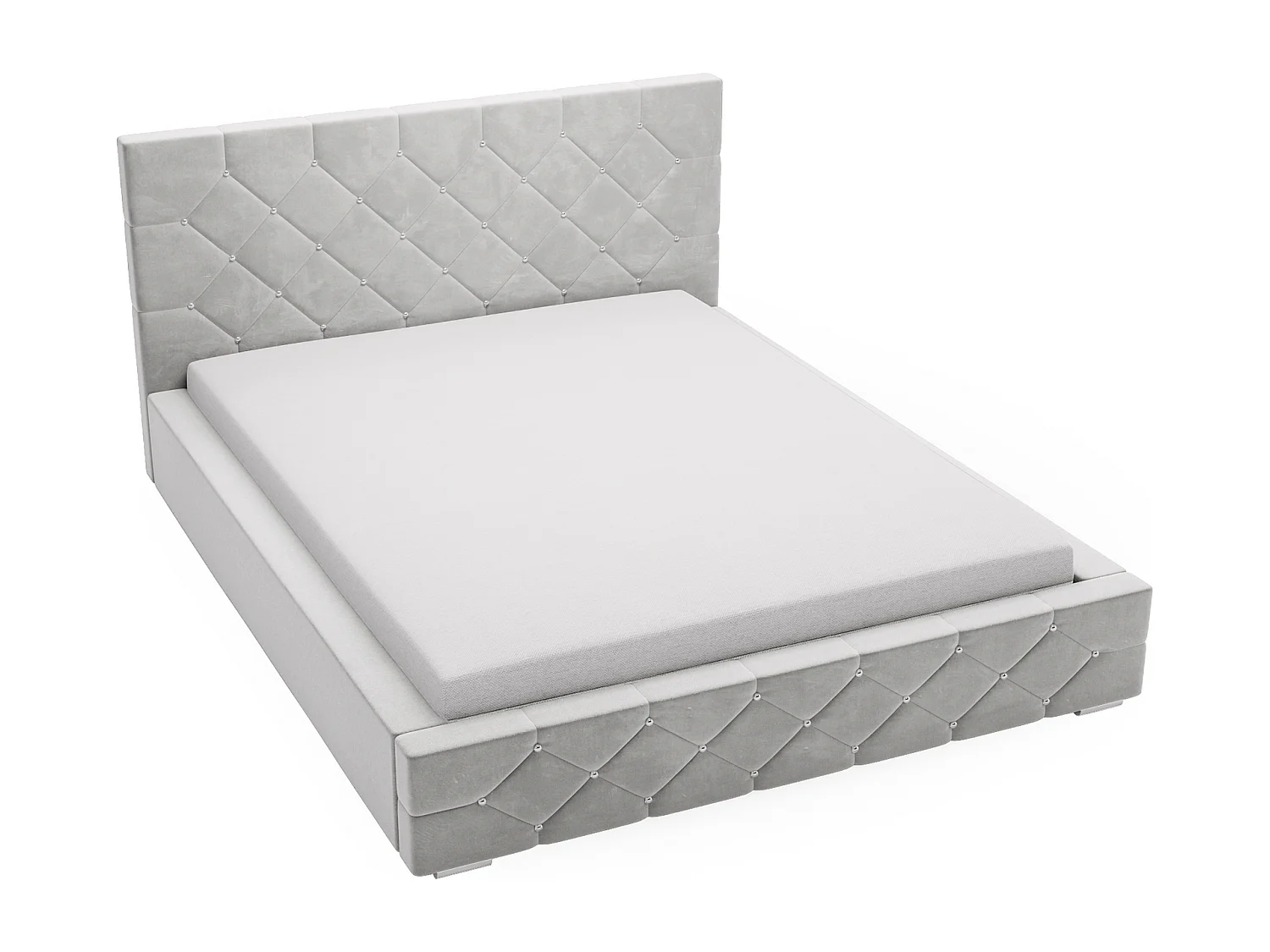 Emporius Lit capitonné 140x200 Solar, Lit double 140 x 200 cm, lit adulte avec Rangment, stoff Velours Gris clair (Magic Velvet 2218)