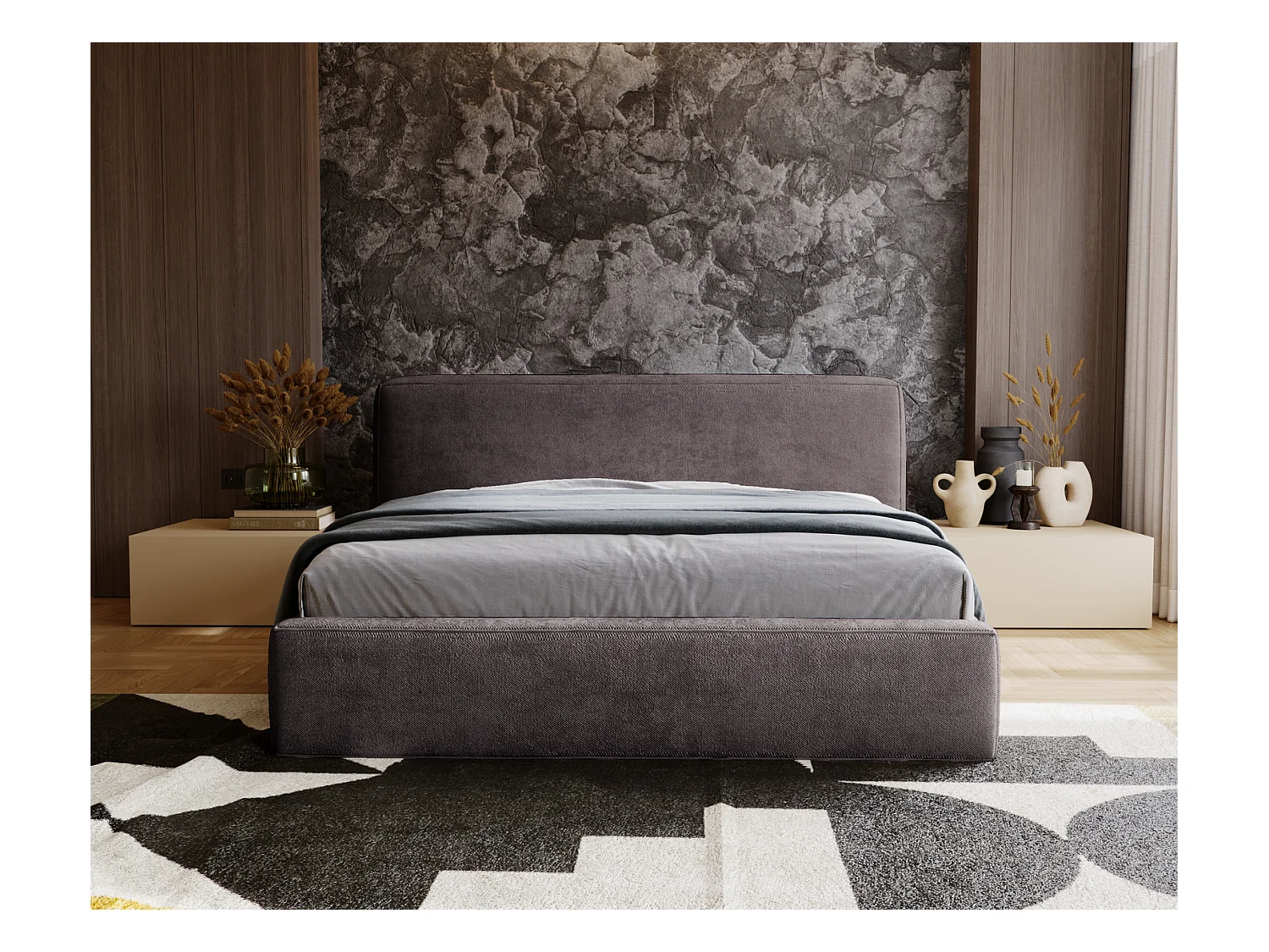 Emporius Lit 160x200 cm Vitoria - Lit adulte avec Tete de Lit, avec Rangement - Lit Gris foncé (Symphony 20)