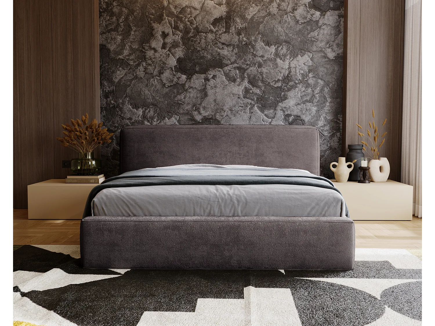 Emporius bed 160 x 200 cm Vitoria - gestoffeerd bed met opbergruimte, fluweel bed Donkergrijs (Symphony 20)