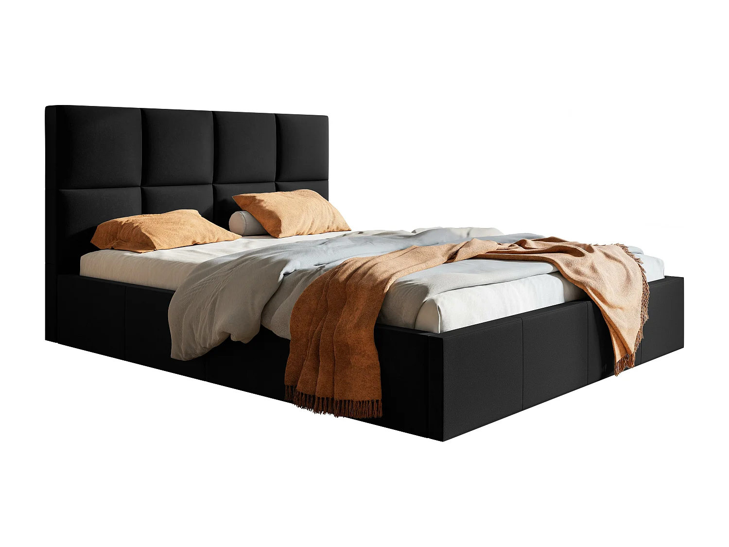 Emporius Lit rembourré 160 x 200 Fado - Lit Adulte avec Rangment, Tête de Lit - Tissu Velvet - Noir (Jasmine 10)