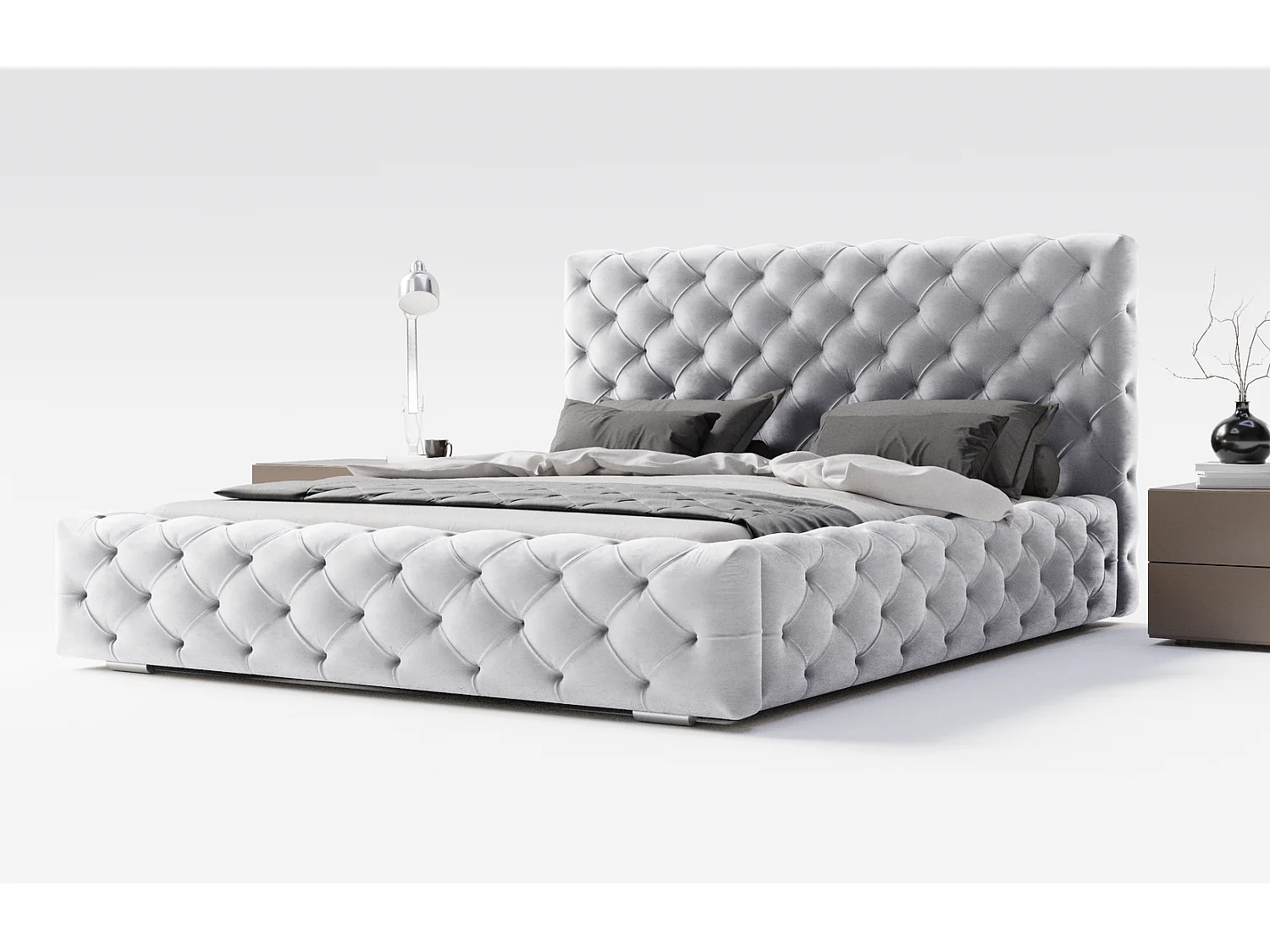 Emporius bed 160x200 Paris - bed met opbergruimte, gestoffeerd bed met lattenbodem - fluwelen Lichtgrijs (Magic Velvet 2218)