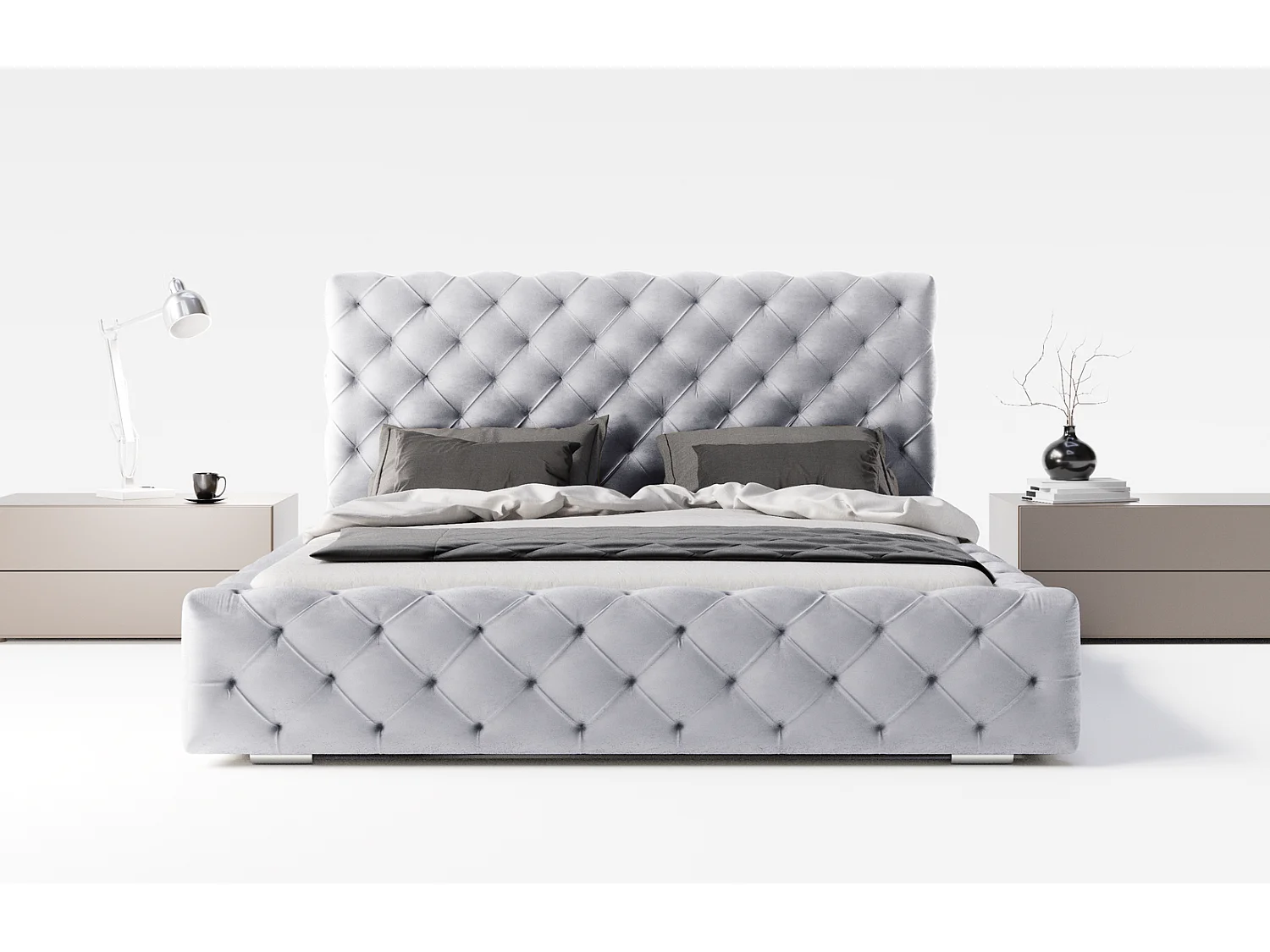 Emporius bed 160x200 Paris - bed met opbergruimte, gestoffeerd bed met lattenbodem - fluwelen Lichtgrijs (Magic Velvet 2218)