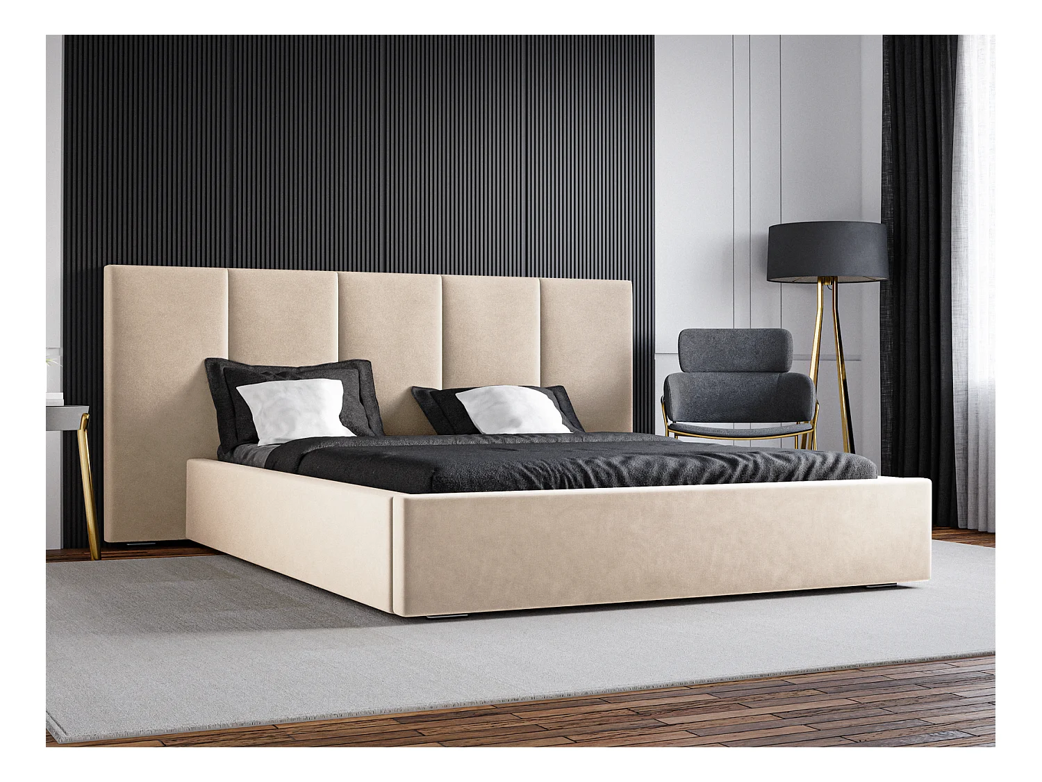 Emporius Lit rembourré 160 x 200 cm Praga - Lit avec Rangement, stoff Beige (Magic Velvet 2201)