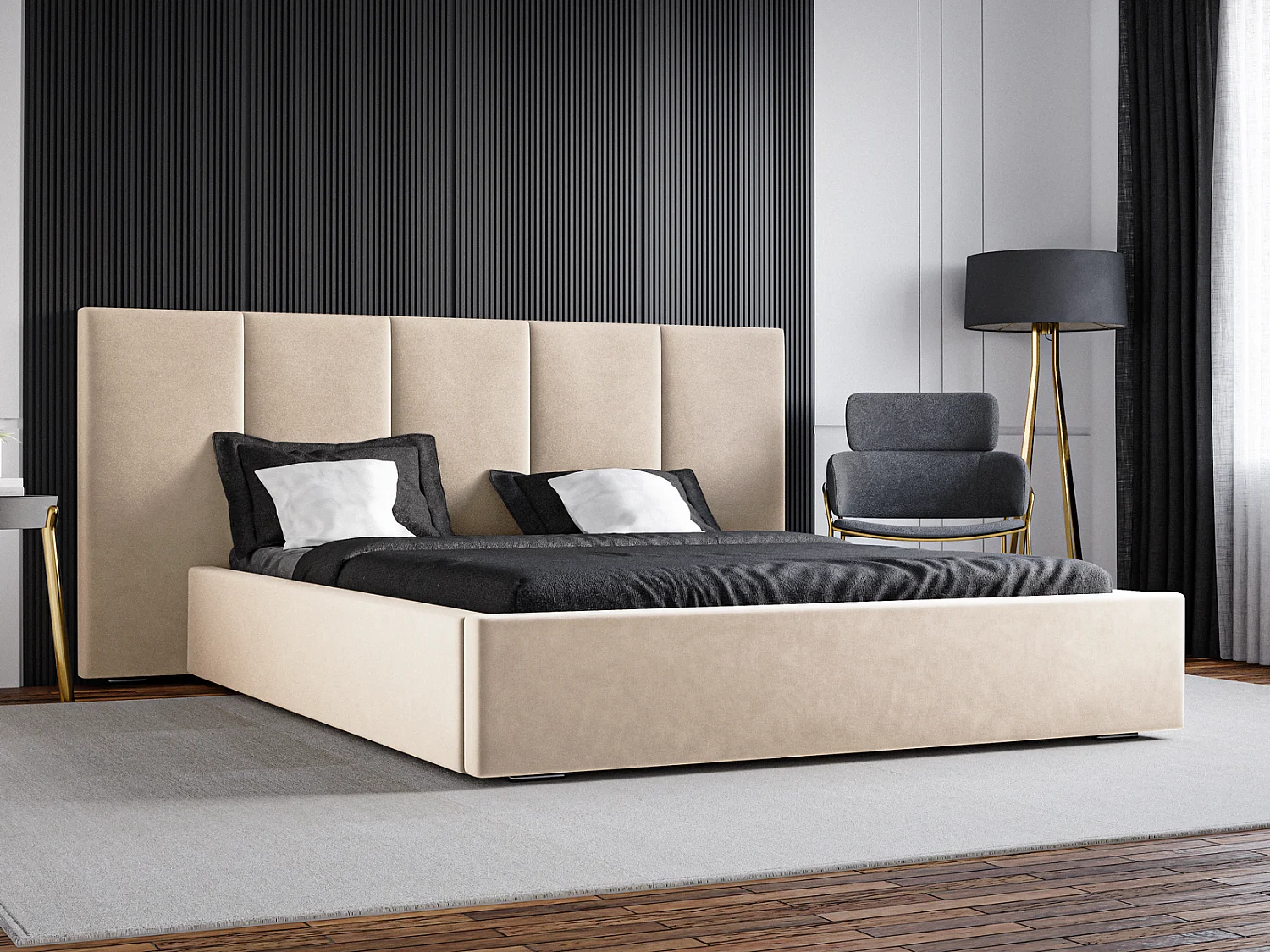 Emporius Lit rembourré 160 x 200 cm Praga - Lit avec Rangement, stoff Beige (Magic Velvet 2201)