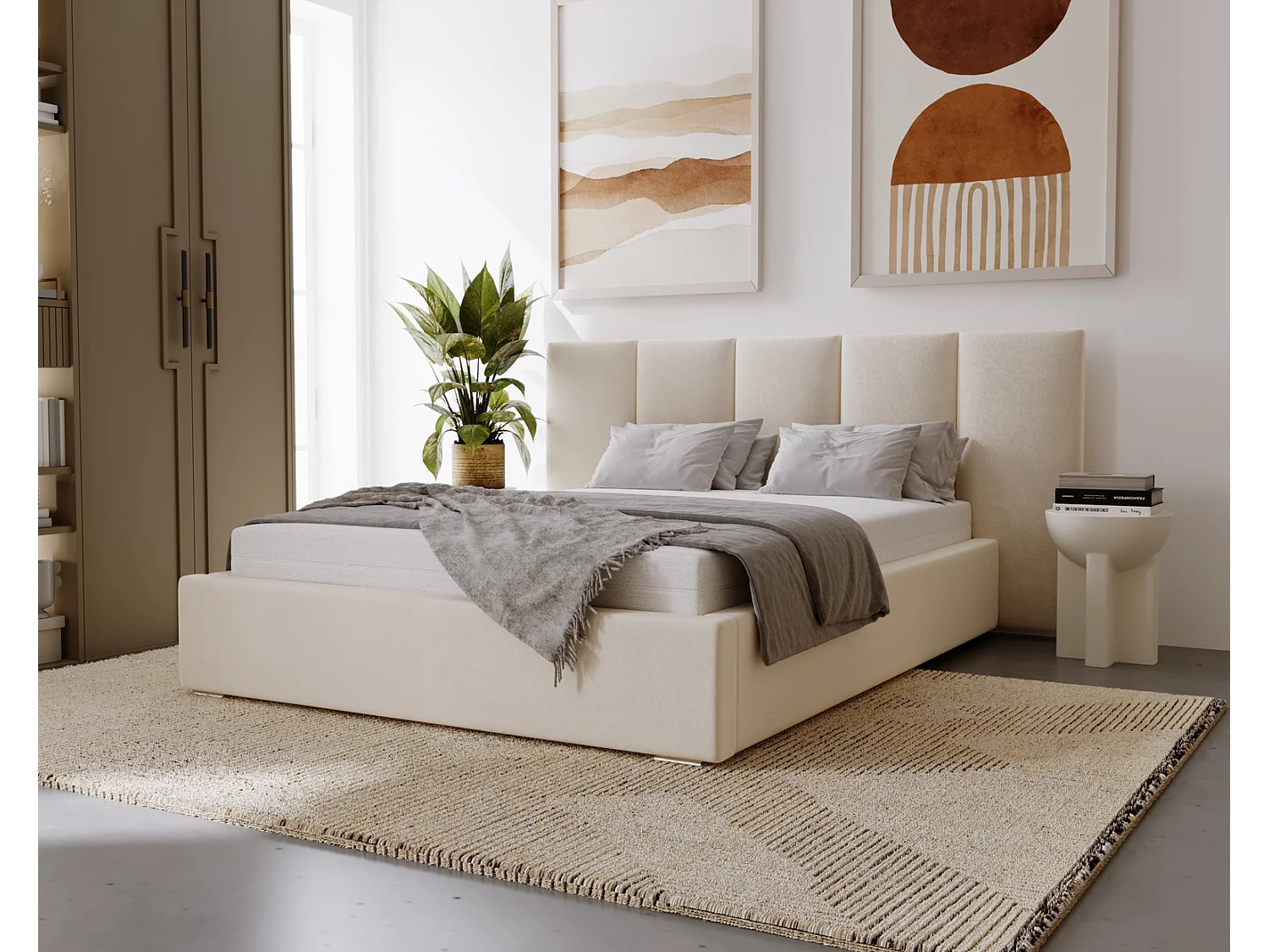 Emporius Polsterbett 140x200 Roma Slim - Bett vom Hersteller, mit Bettkasten, Velvet stoff, dickem Schaumstoff (Beige - Amor Velvet 4304)