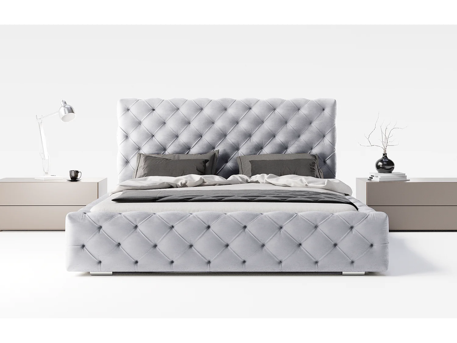 Emporius bed 200x200 Paris - bed met opbergruimte, gestoffeerd bed met lattenbodem - fluwelen Lichtgrijs (Magic Velvet 2218)