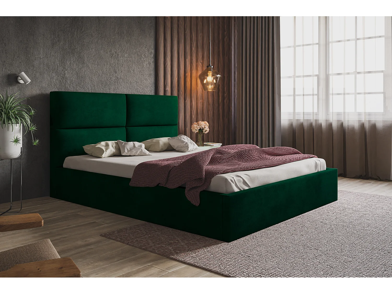 Emporius Lit coffre 140 x 200 cm Terra - Lit adulte 140x200 - Lit rembourré avec Rangment, Tissu Velvet - Vert (Monolith 37)