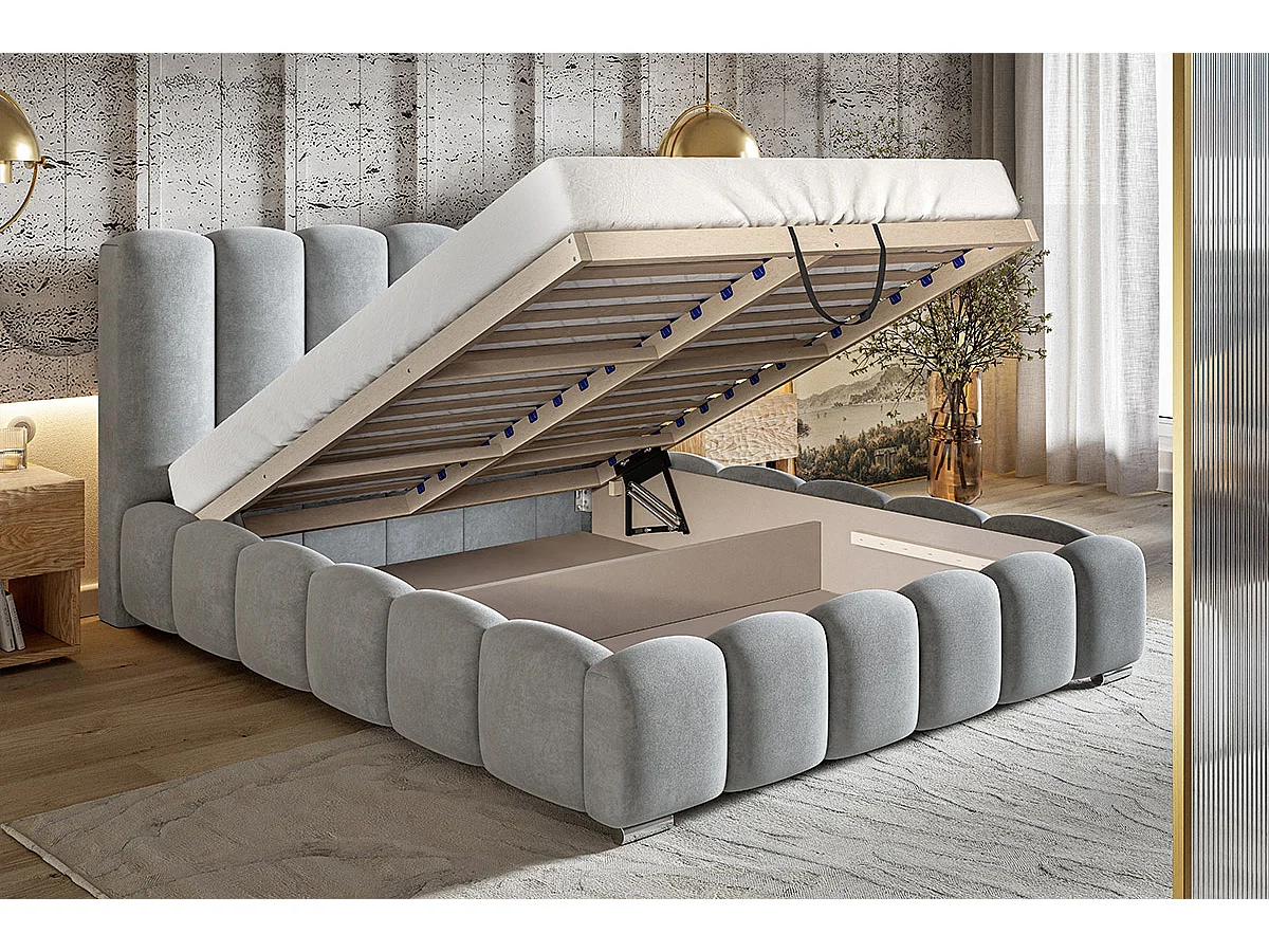 Emporius Lit capitoné 180x200 cm Pearl, Lit double avec sommier à Lattes, lit 180x200 Gris foncé (Amor Velvet 4321)