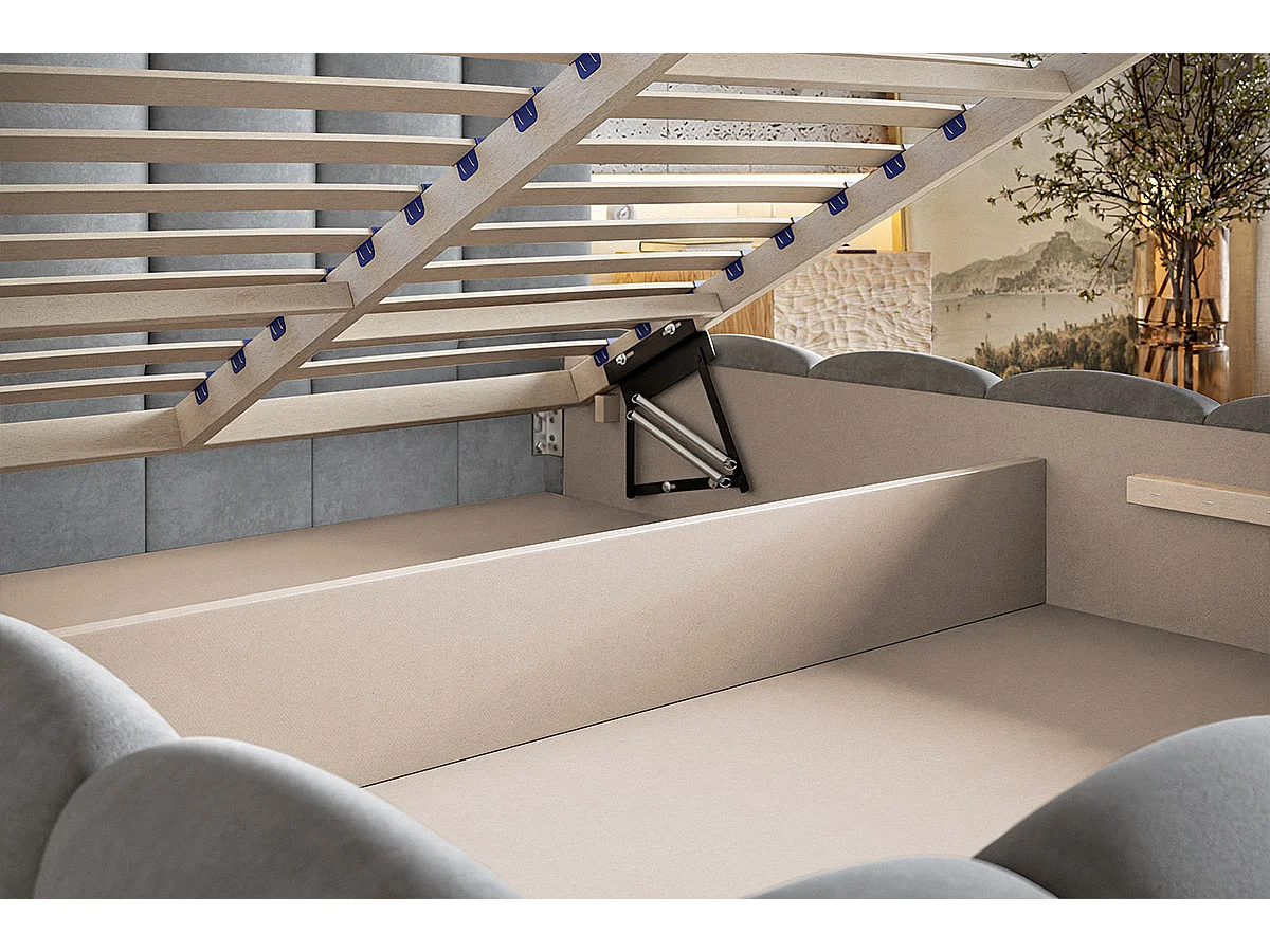 Emporius Lit capitoné 180x200 cm Pearl, Lit double avec sommier à Lattes, lit 180x200 Gris foncé (Amor Velvet 4321)