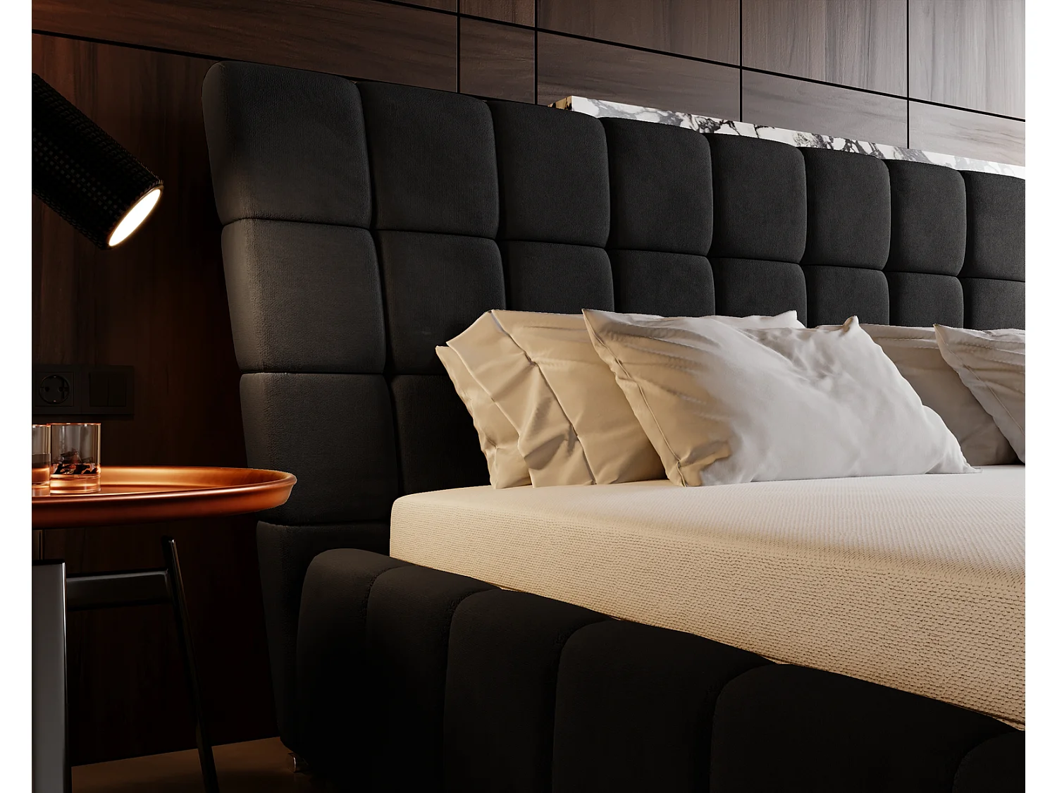 Emporius Lit rembourré 160x200 cm Deluxe, stoff, Lit Double avec Rangement - Lit Noir (Magic Velvet 2219)