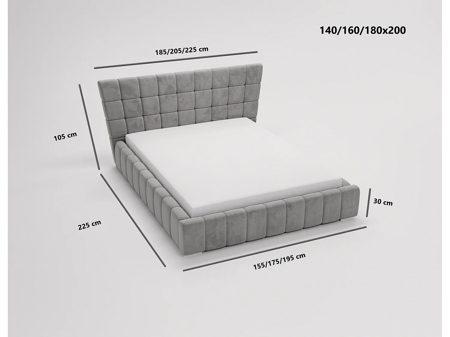 Emporius Lit rembourré 160x200 cm Deluxe, stoff, Lit Double avec Rangement - Lit Noir (Magic Velvet 2219)