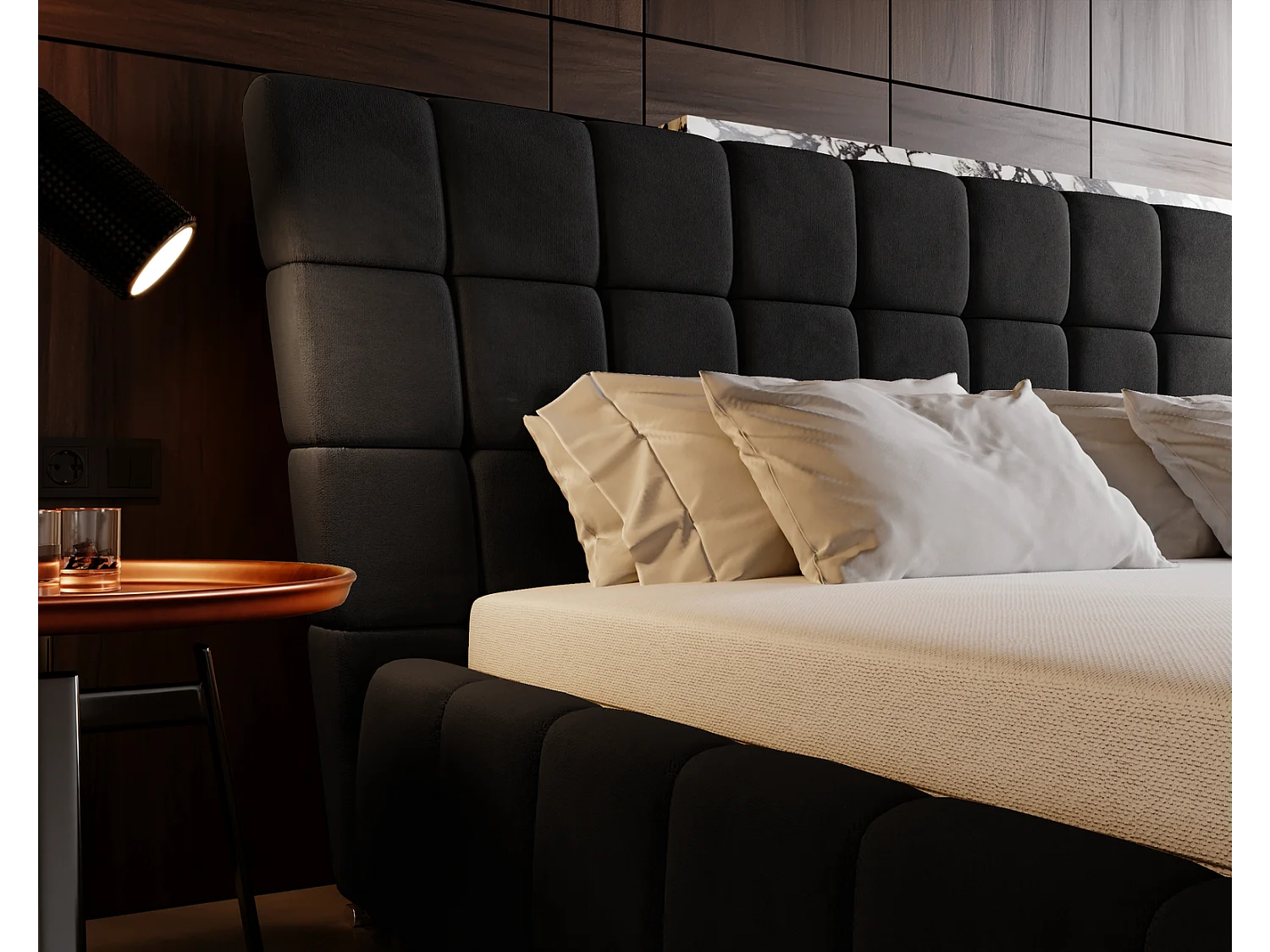 Emporius gestoffeerd bed 160 x 200 cm Deluxe, bed met opbergruimte, fluweel Zwart (Magic Velvet 2219)