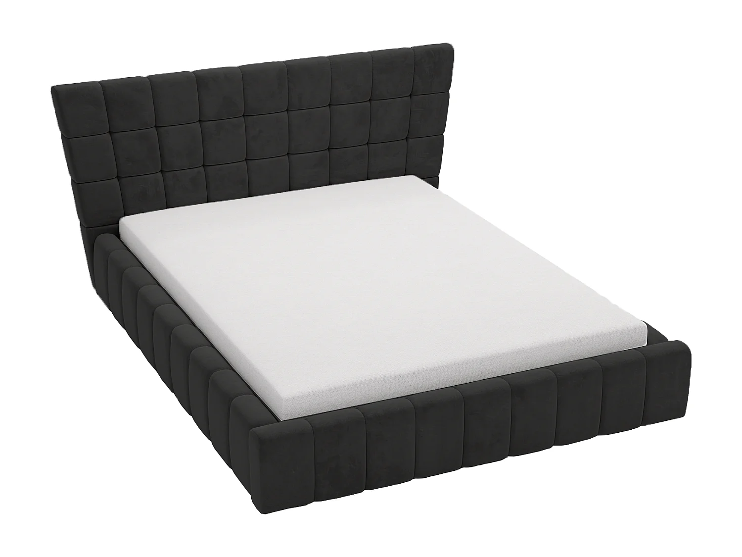 Emporius Deluxe łóżko tapicerowane 160x200 cm - łóżko przeszywane w nowoczesnym stylu - pojemnik i stelaż, tkanina aksamitna, czarny (Magic Velvet 2219)