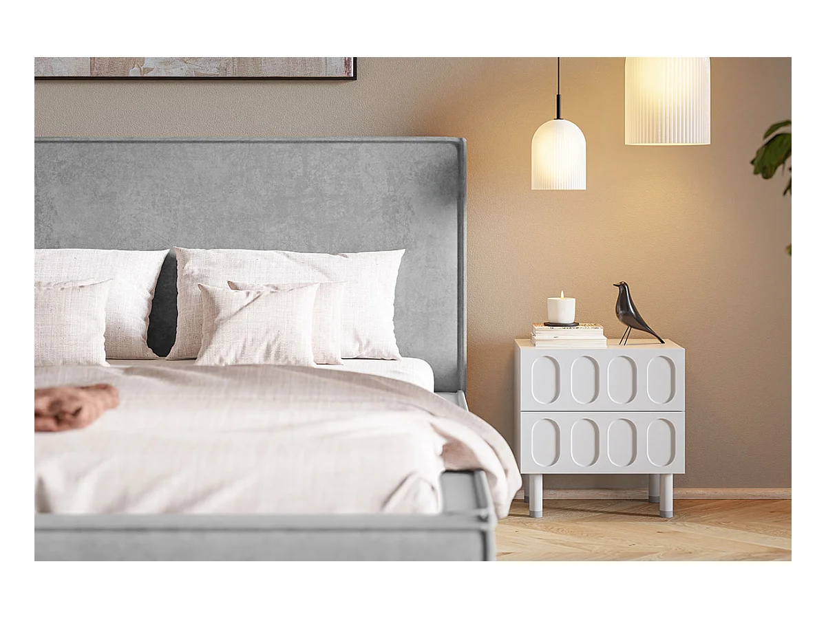 Emporius lit double 140 x 200 Sydney - Lit avec Rangement, Meubles de fabricant - Lit design tissu Beige (Amor Velvet 4323)