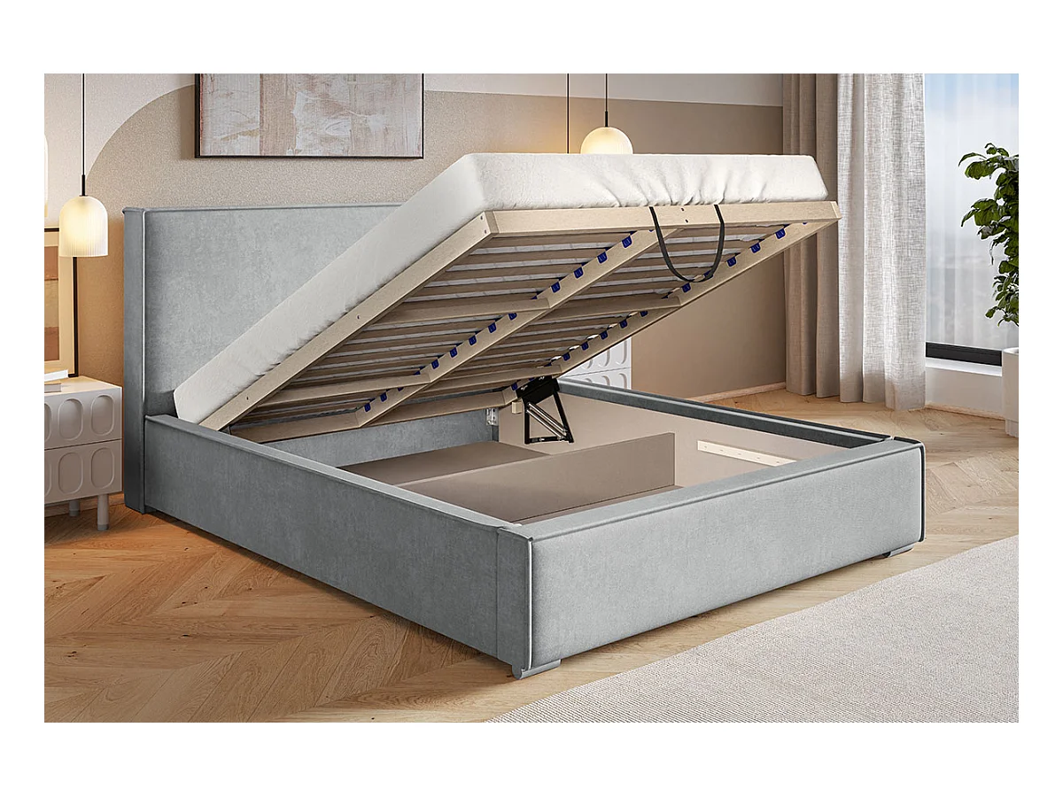 Emporius lit double 140 x 200 Sydney - Lit avec Rangement, Meubles de fabricant - Lit design tissu Beige (Amor Velvet 4323)