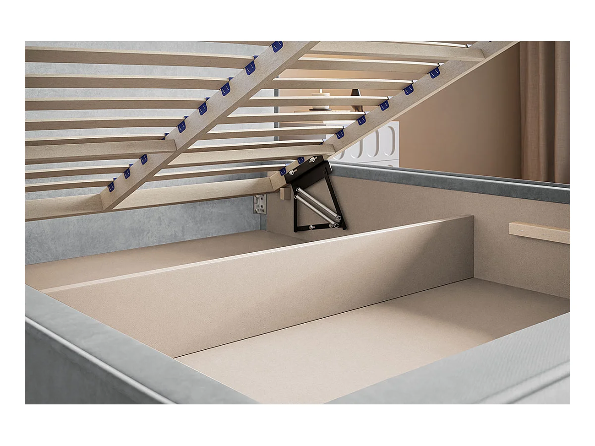 Emporius lit double 140 x 200 Sydney - Lit avec Rangement, Meubles de fabricant - Lit design tissu Beige (Amor Velvet 4323)