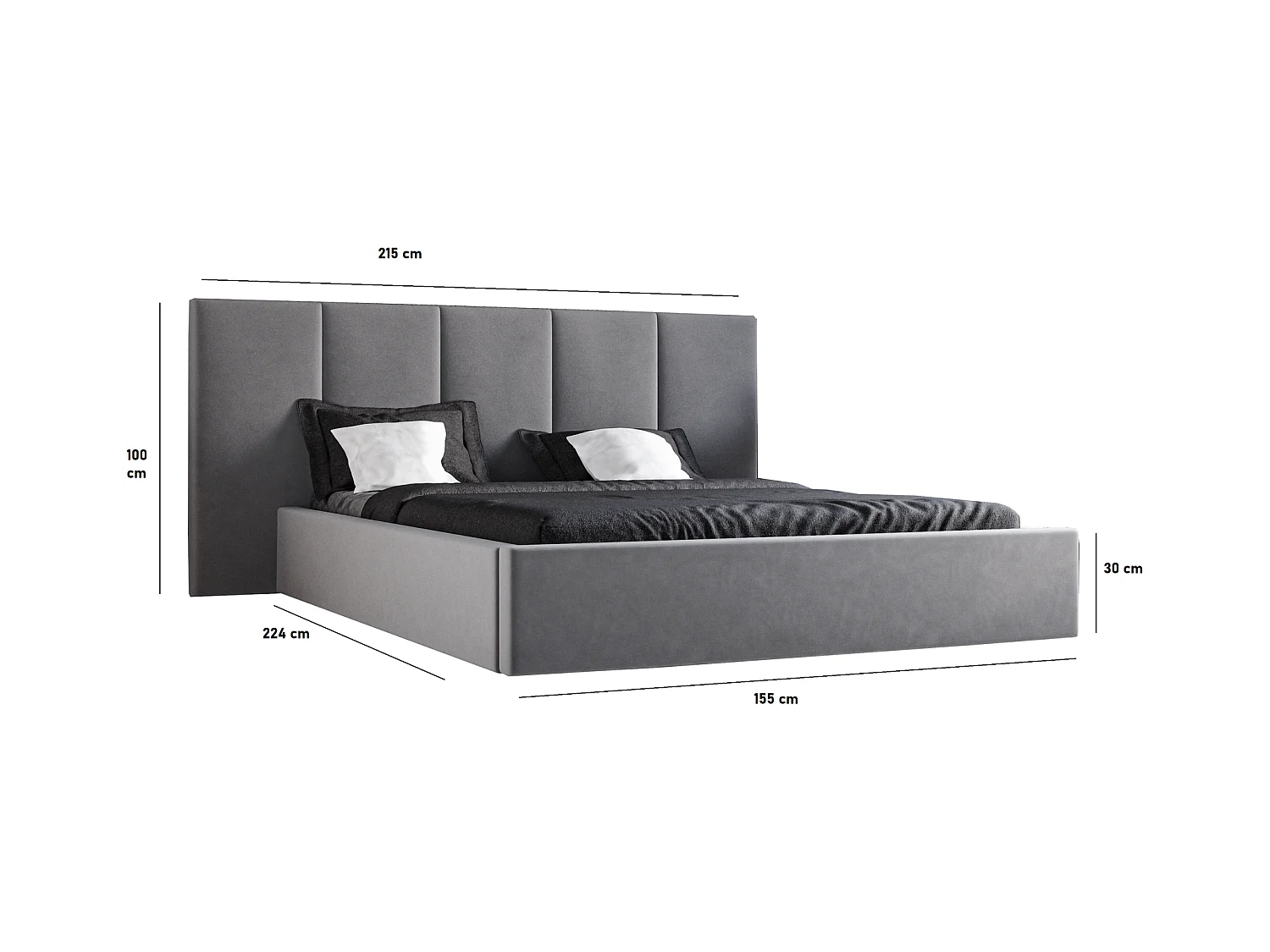 Emporius Lit rembourré 140 x 200 cm Praga - Lit avec Rangement, stoff Gris clair (Magic Velvet 2218)