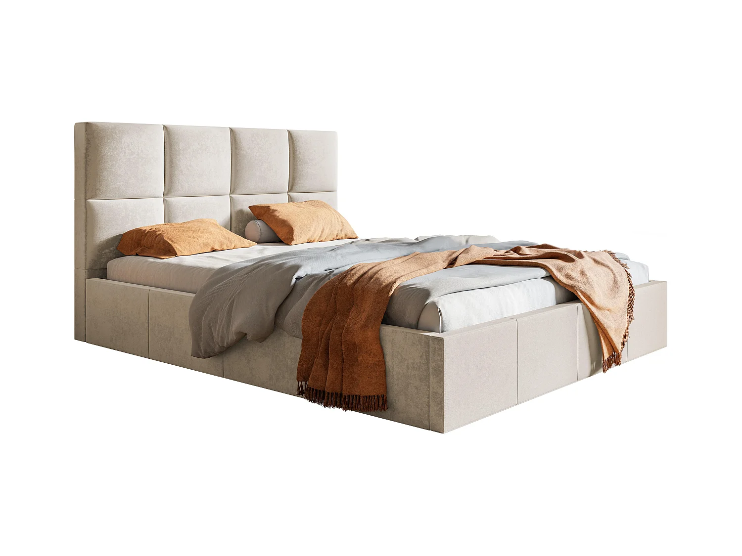 Emporius Lit rembourré 180 x 200 Fado - Lit Adulte avec Rangment, Tête de Lit - Tissu Velvet - Beige (Jasmine 21)