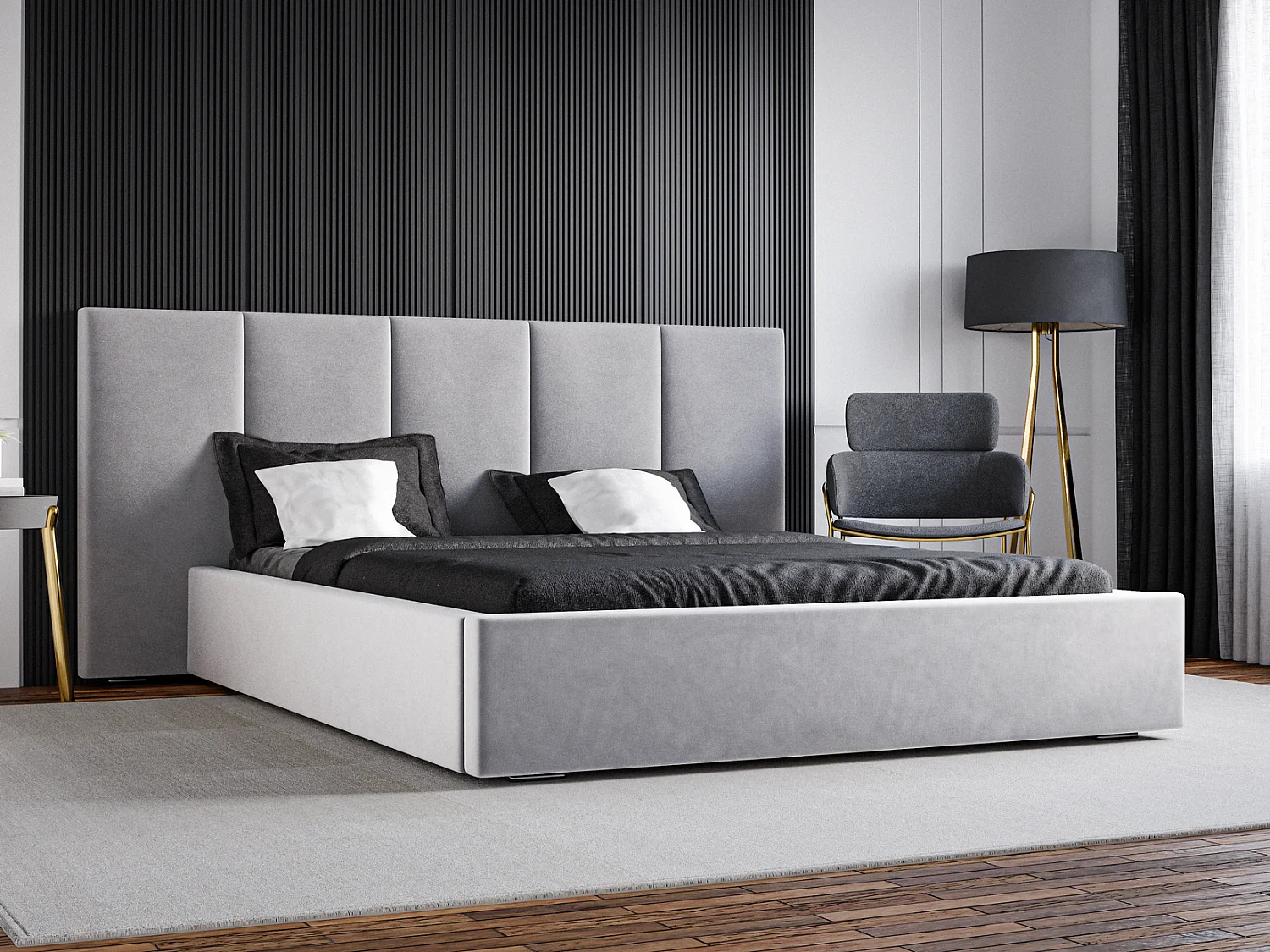 Emporius gestoffeerd bed 180 x 200 cm Praga - bed 180x200 met opbergruimte, fluweel Lichtgrijs (Magic Velvet 2218)