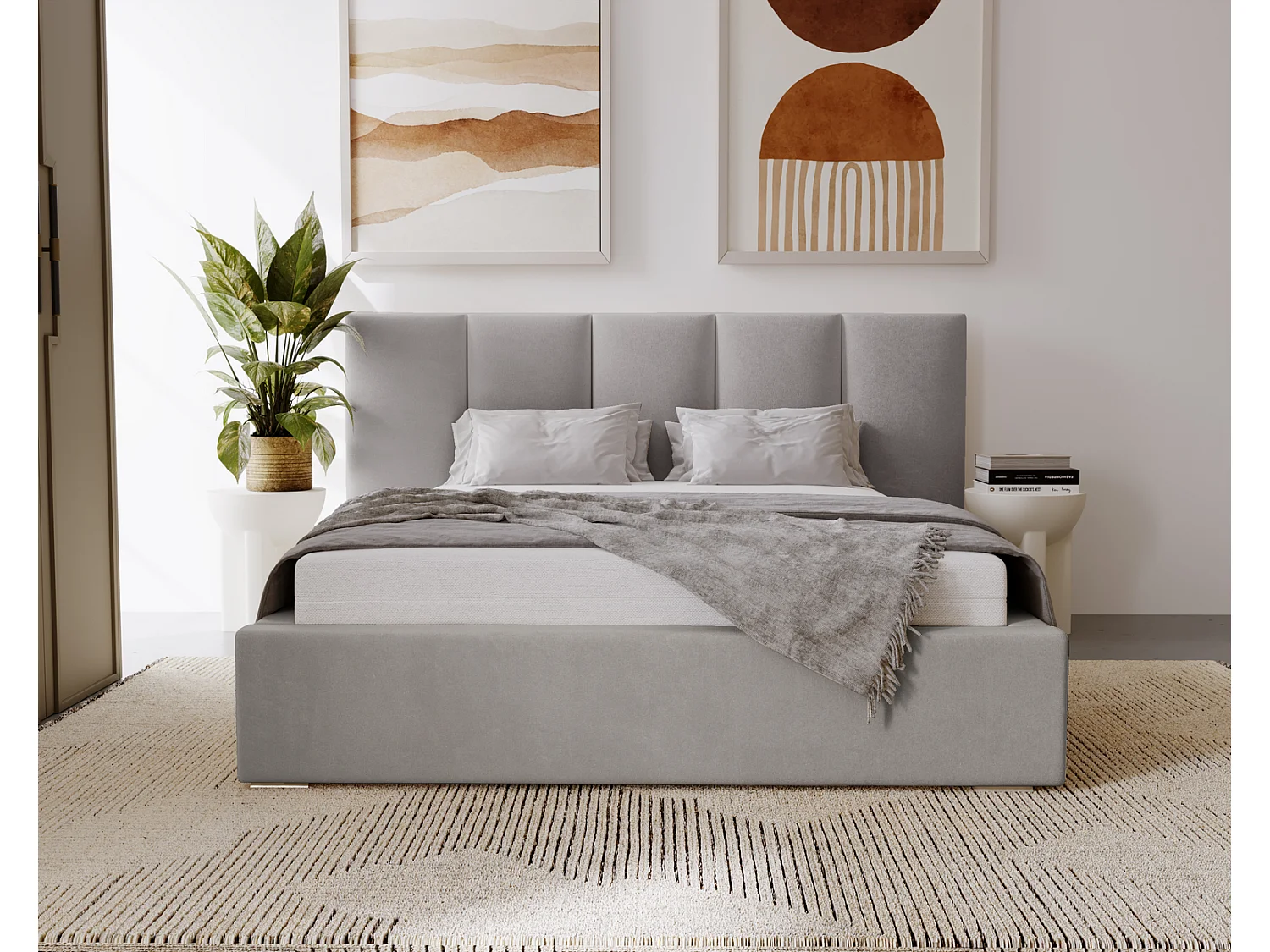 Emporius Polsterbett 160x200 Roma Slim - Bett vom Hersteller, mit Bettkasten, Velvet stoff, dickem Schaumstoff (Hellgrau  - Amor Velvet 4318)
