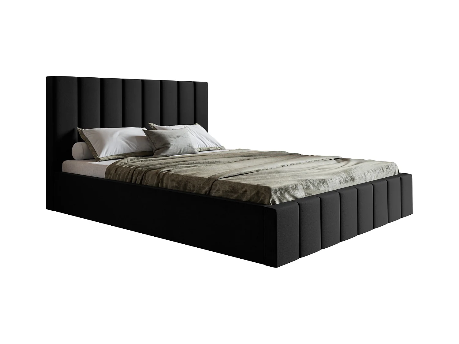 Emporius Lit avec Rangment 160 x 200 cm Moris - Tissu Velours & Sommier, Lit adulte 160x200 cm - Velvet Noir (Jasmine 100)