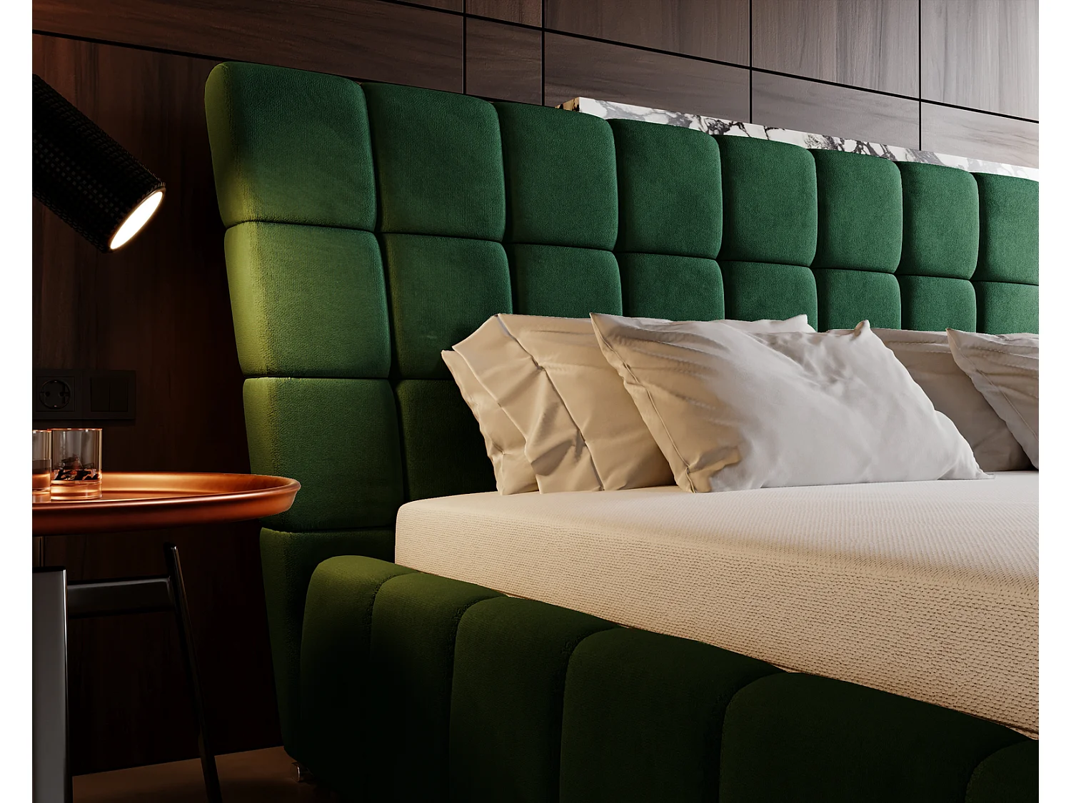 Emporius Lit rembourré 140x200 cm Deluxe, stoff, Lit Double avec Rangement - Lit Vert (Magic Velvet 2225)