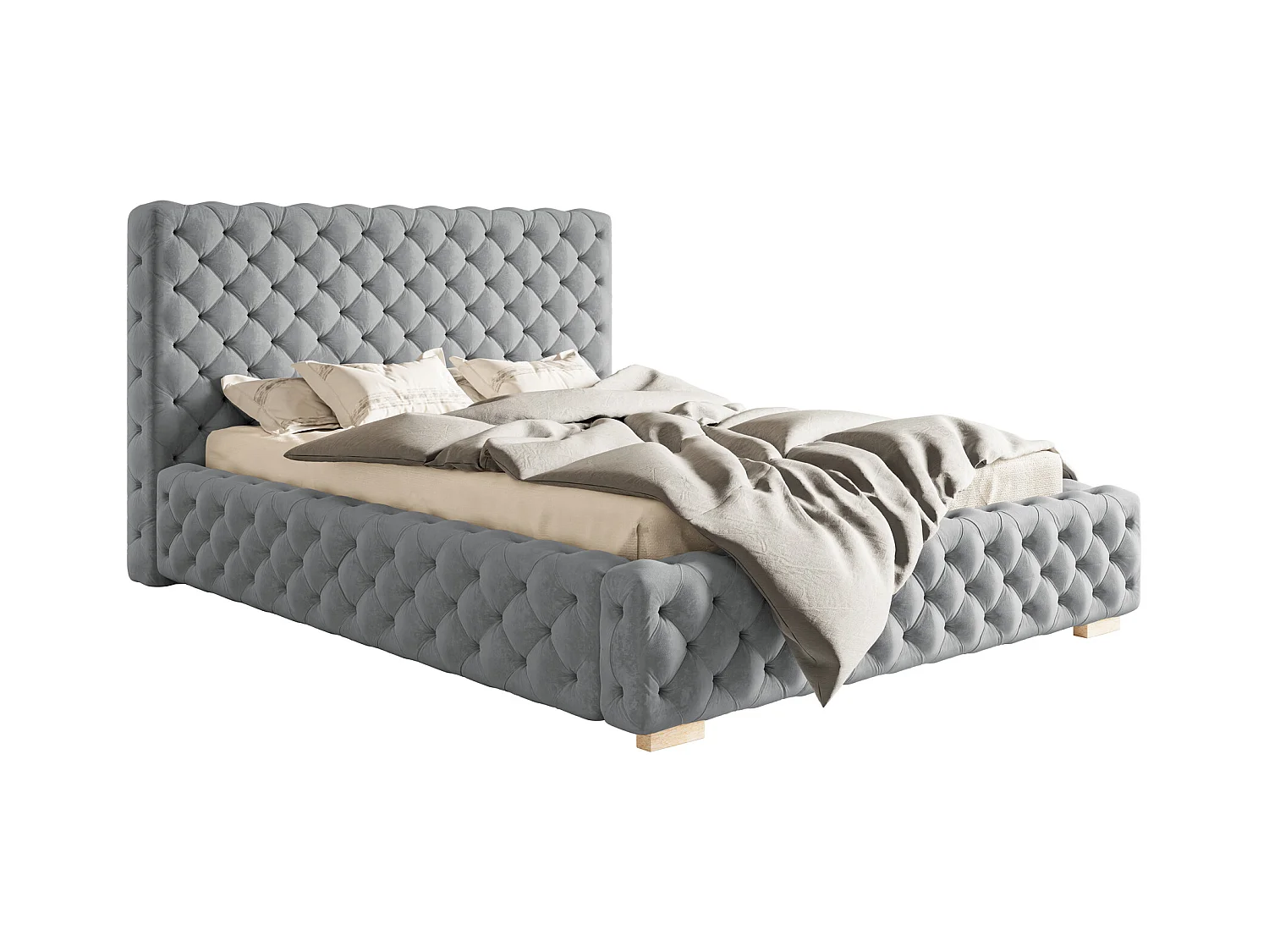 Emporius Lit coffre 180x200 Adonis - Lit avec Tete de Lit - Lit avec Rangement, stoff lit Gris clair (Jasmine 90)