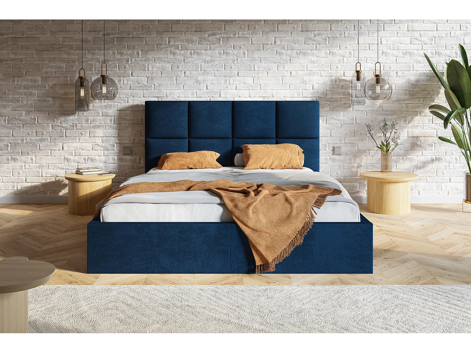 Emporius gestoffeerd bed 140 x 200 Fado - tweepersoonsbed met opbergruimte - fluweel Blauw (Kronos 09)