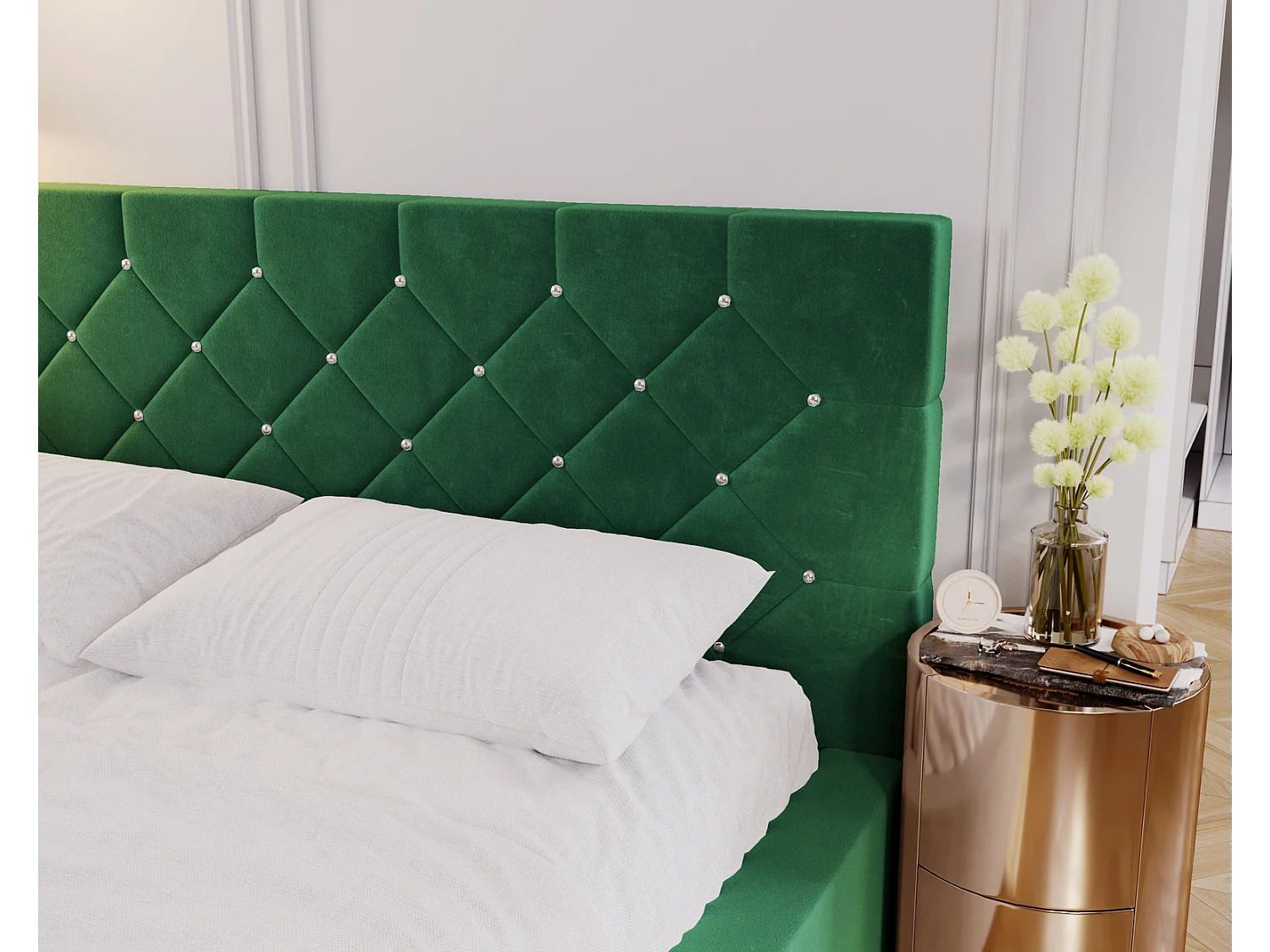 Emporius gestoffeerd bed 160 x 200 cm Solar - tweepersoonsbed met opbergruimte, fluweel Groen (Magic Velvet 2225)