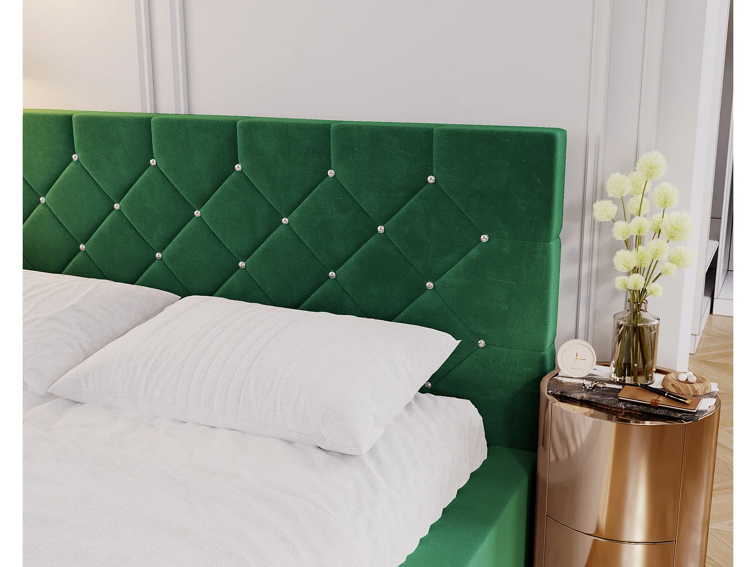 Emporius Lit capitonné 160x200 Solar, Lit double 160 x 200 cm, lit adulte avec Rangment, stoff Velours Vert (Magic Velvet 2225)