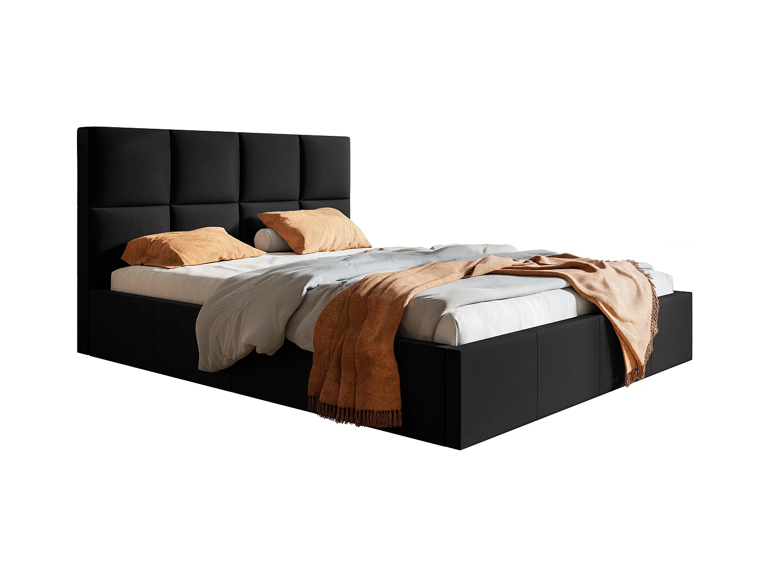 Emporius Lit rembourré 140 x 200 Fado - Lit Adulte avec Rangment, Tête de Lit - Tissu Velvet - Noir (Jasmine 10)