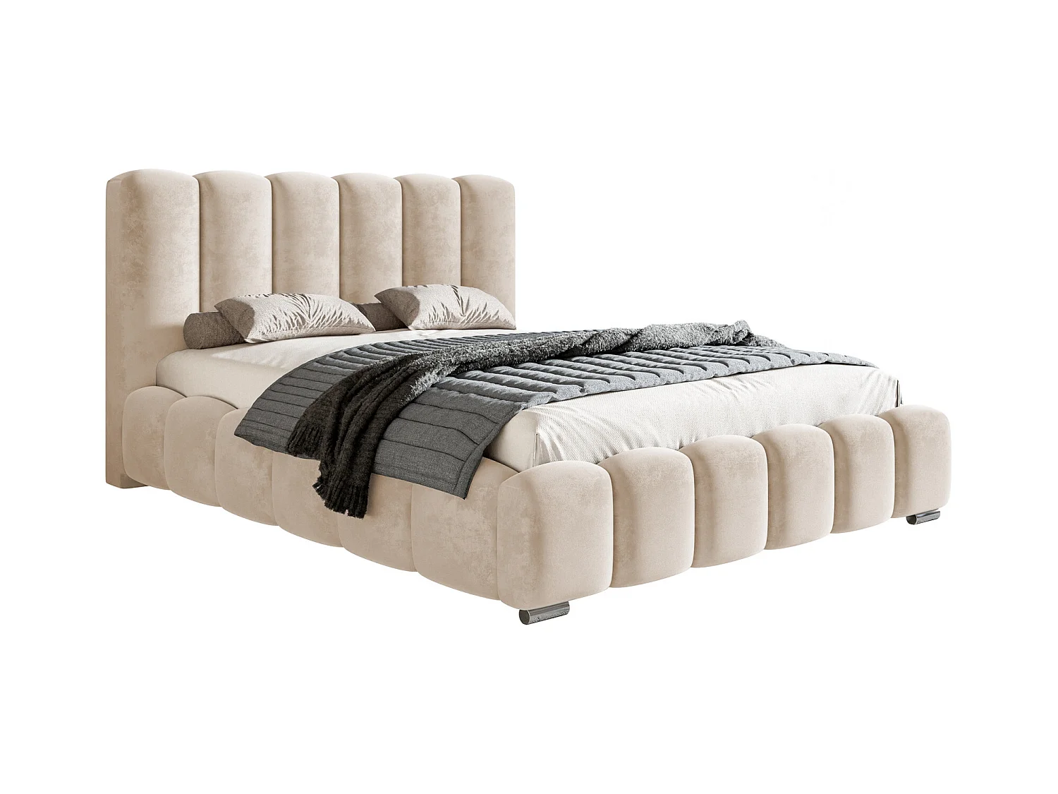 Emporius Lit capitoné 140x200 cm Pearl, Lit double avec sommier à Lattes, lit 140x200 Beige (Amor Velvet 4304)